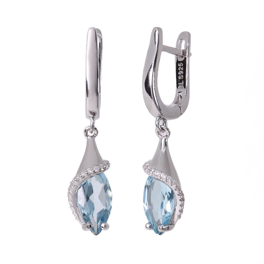 925 sterling silver earrings with Natural Sky Blue Topaz Gemstones Silver Fine Jewelry