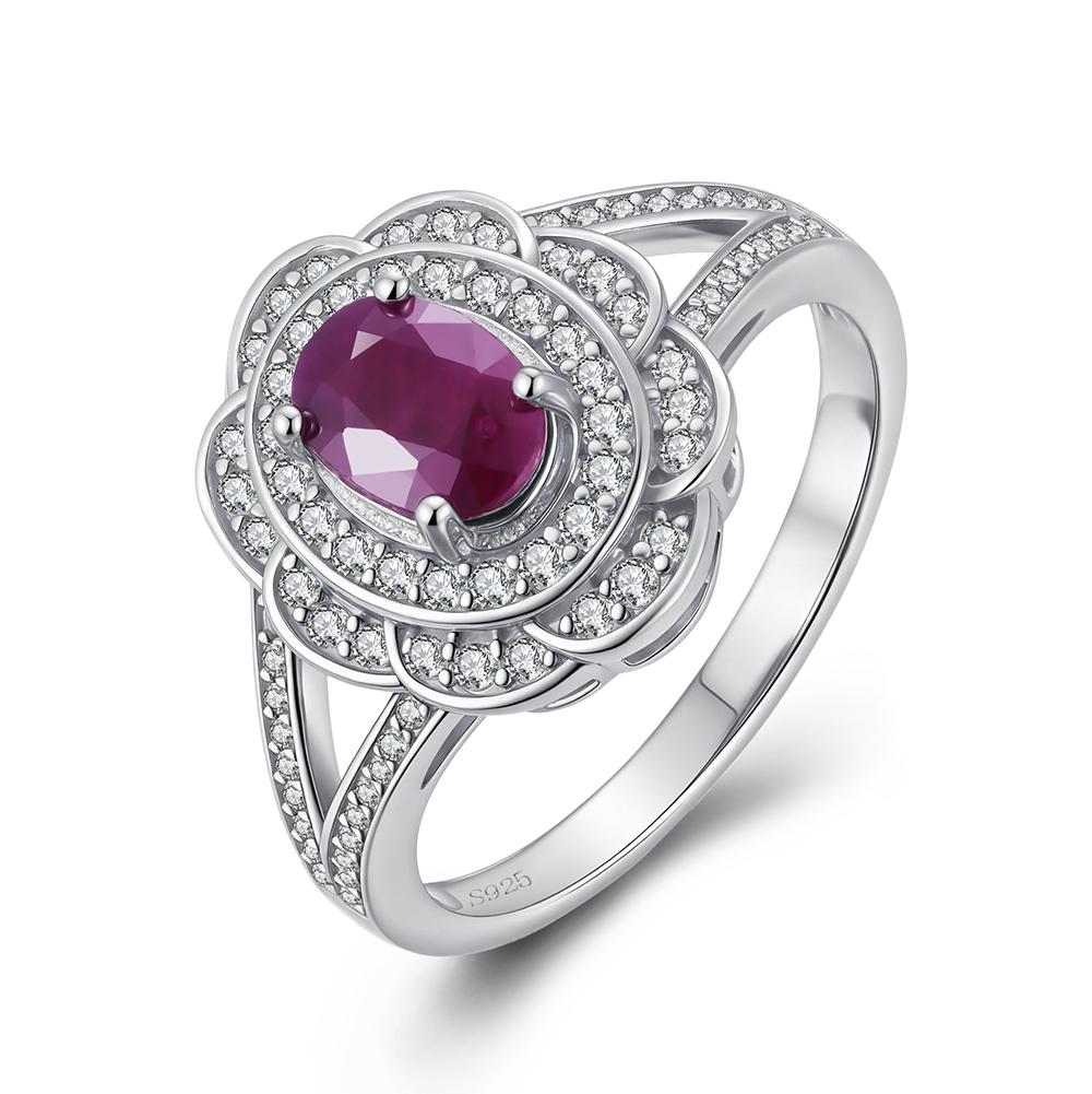 Exquisite 925 Sterling Silver Ring Natural Longrido Ruby July Birthstone Flower Design Fine Jewelry for Women’s Valentines Gift