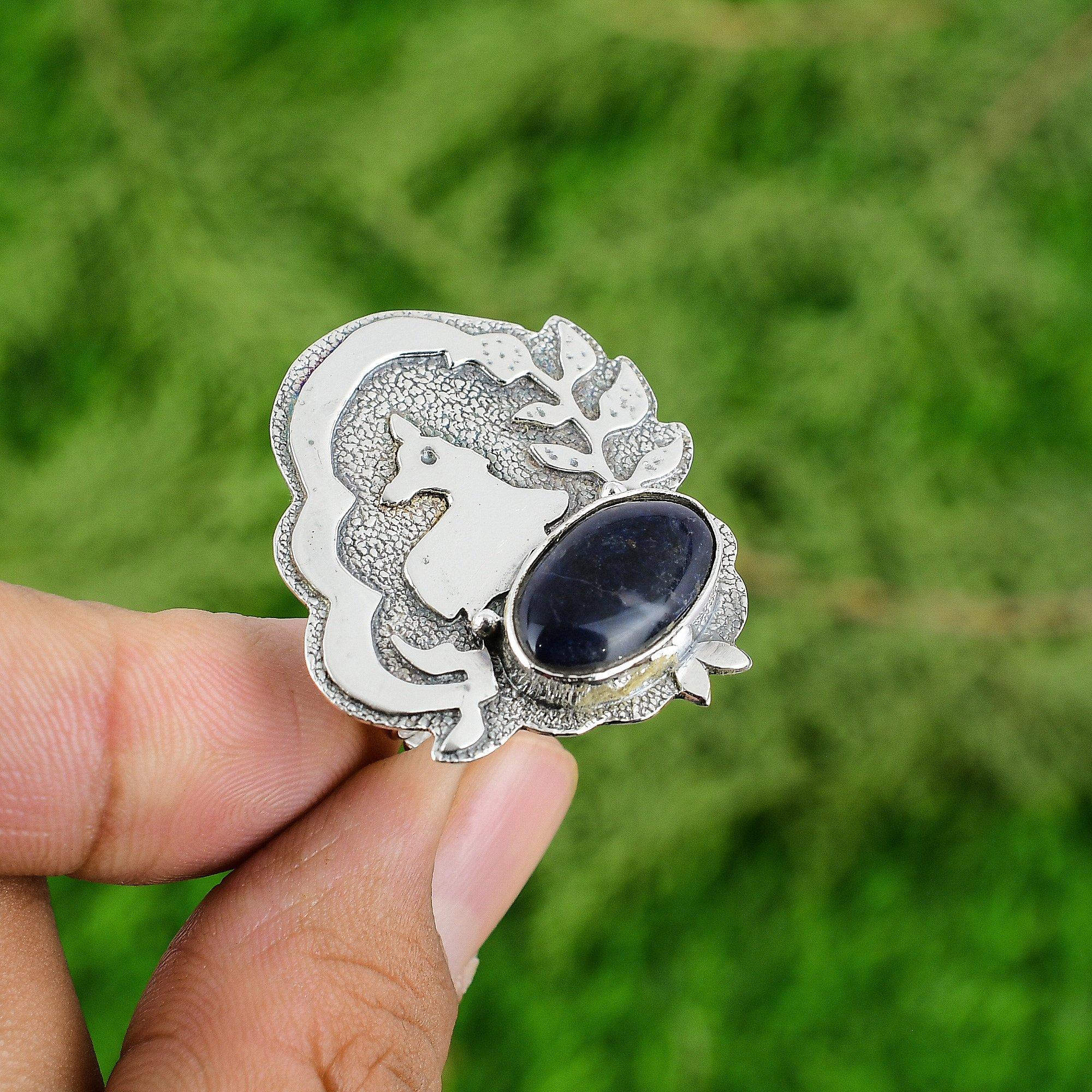 Sterling Silver Sodalite Gemstone Handmade Wife Anniversary Statement Bezel Ring