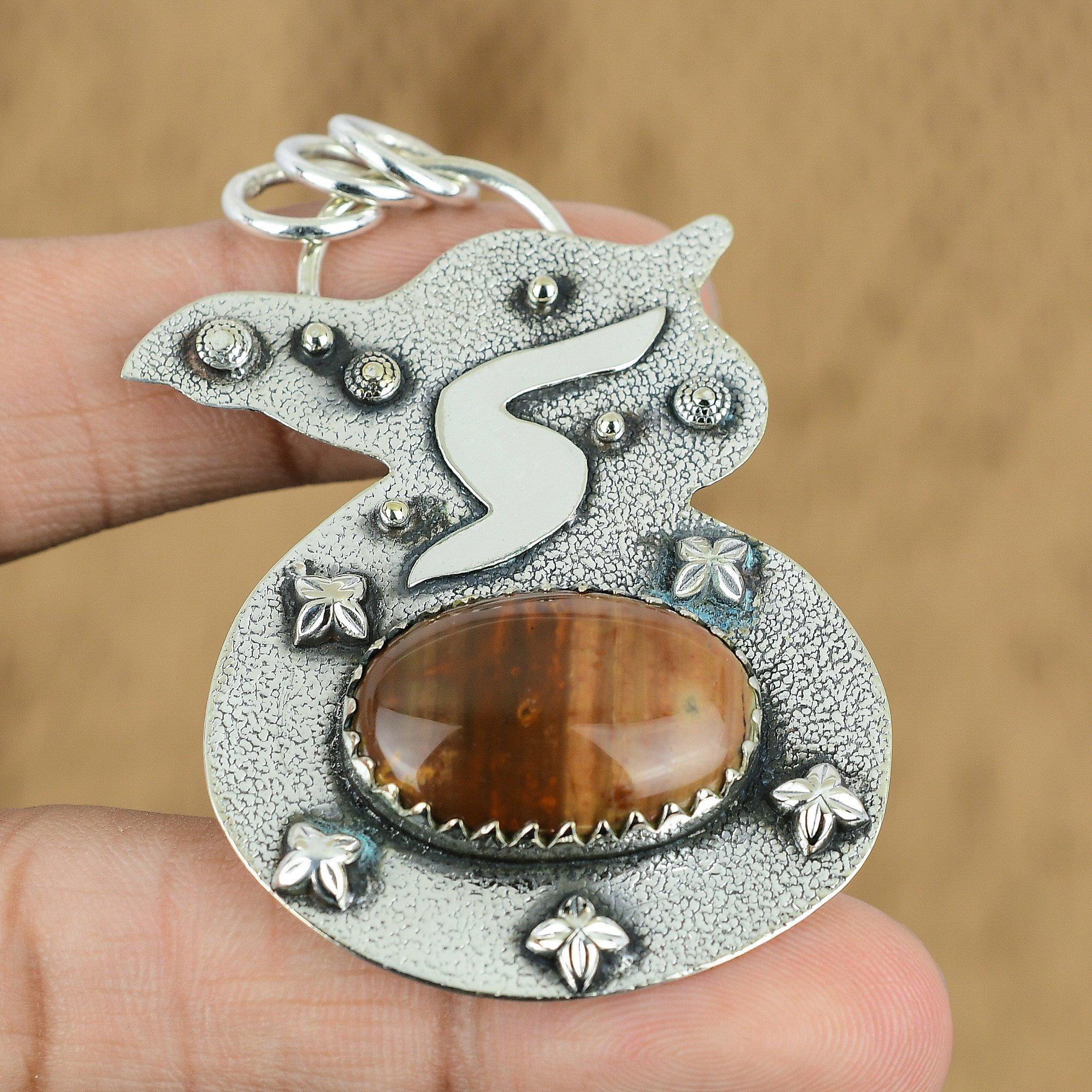 Birthday Gift For Her Natural American Picture Jasper Pendant 925 Silver