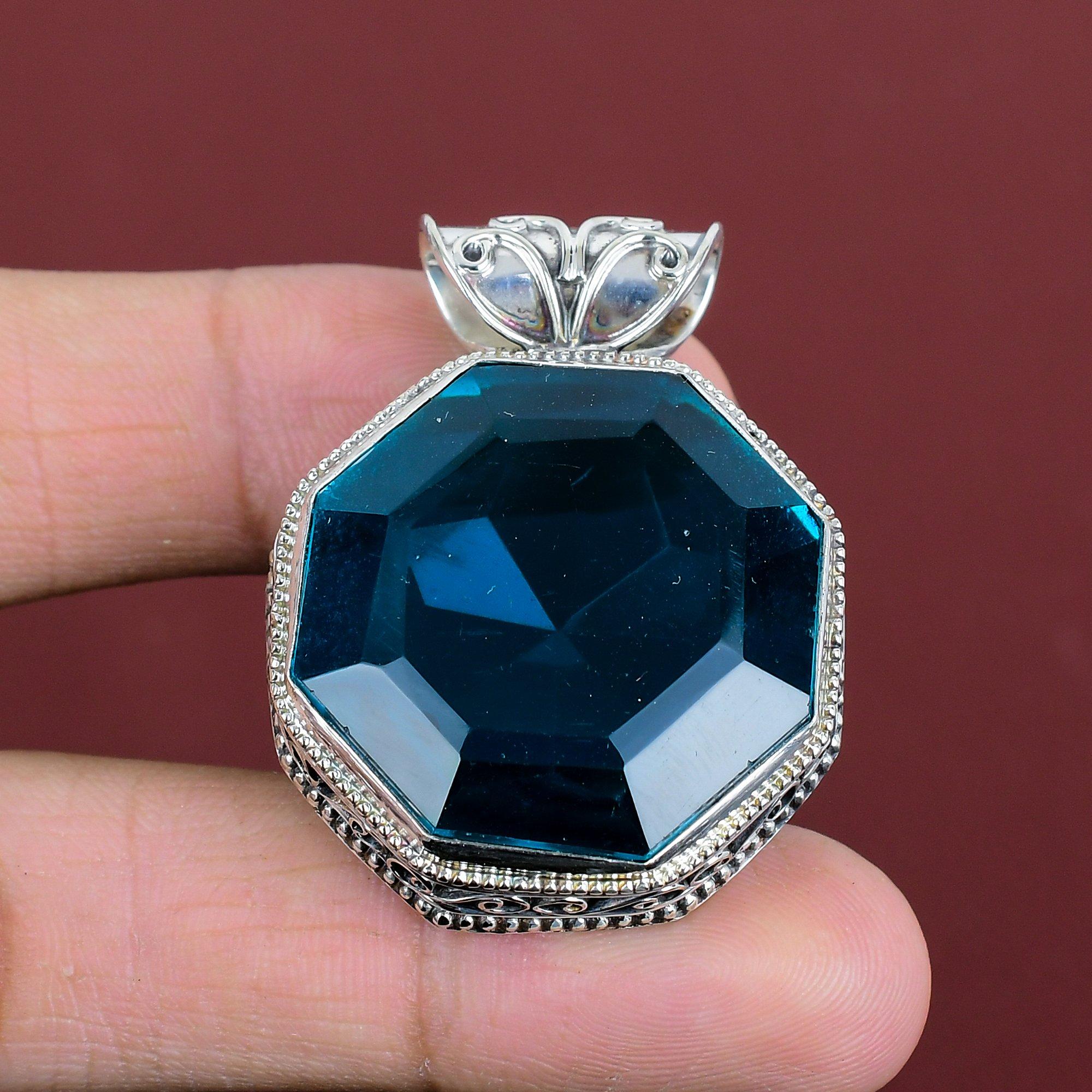 Faceted Indicolite Pendant Gemstone Pendant Antique Jewelry 925 Sterling Silver Pendant Handmade Boho Pendant Vintage Jewelry Gifts For Mom