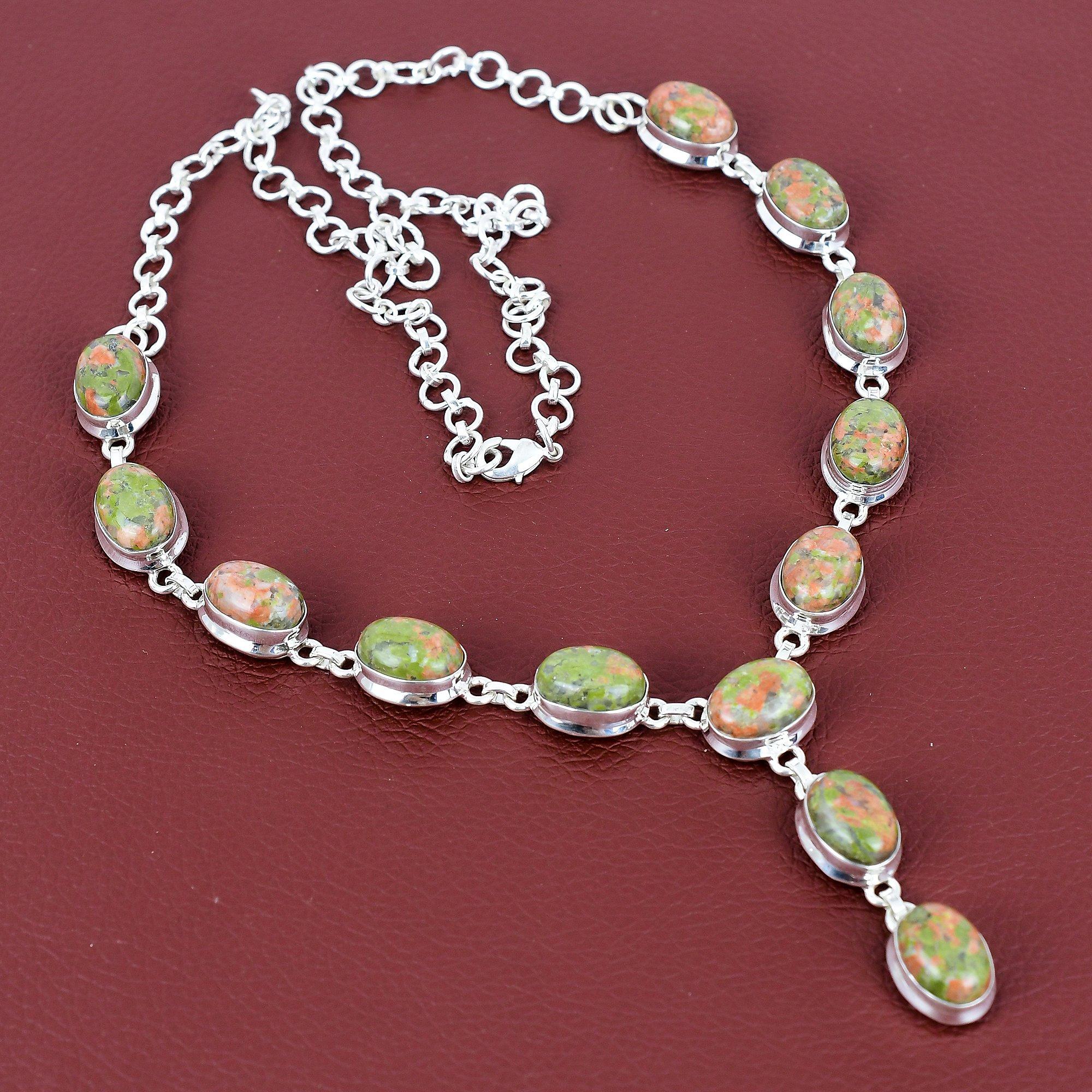 Unakite gemstone necklace 925 sterling silver necklace adjustable chain necklace handmade boho jewelry birthstone necklace engagement gifts