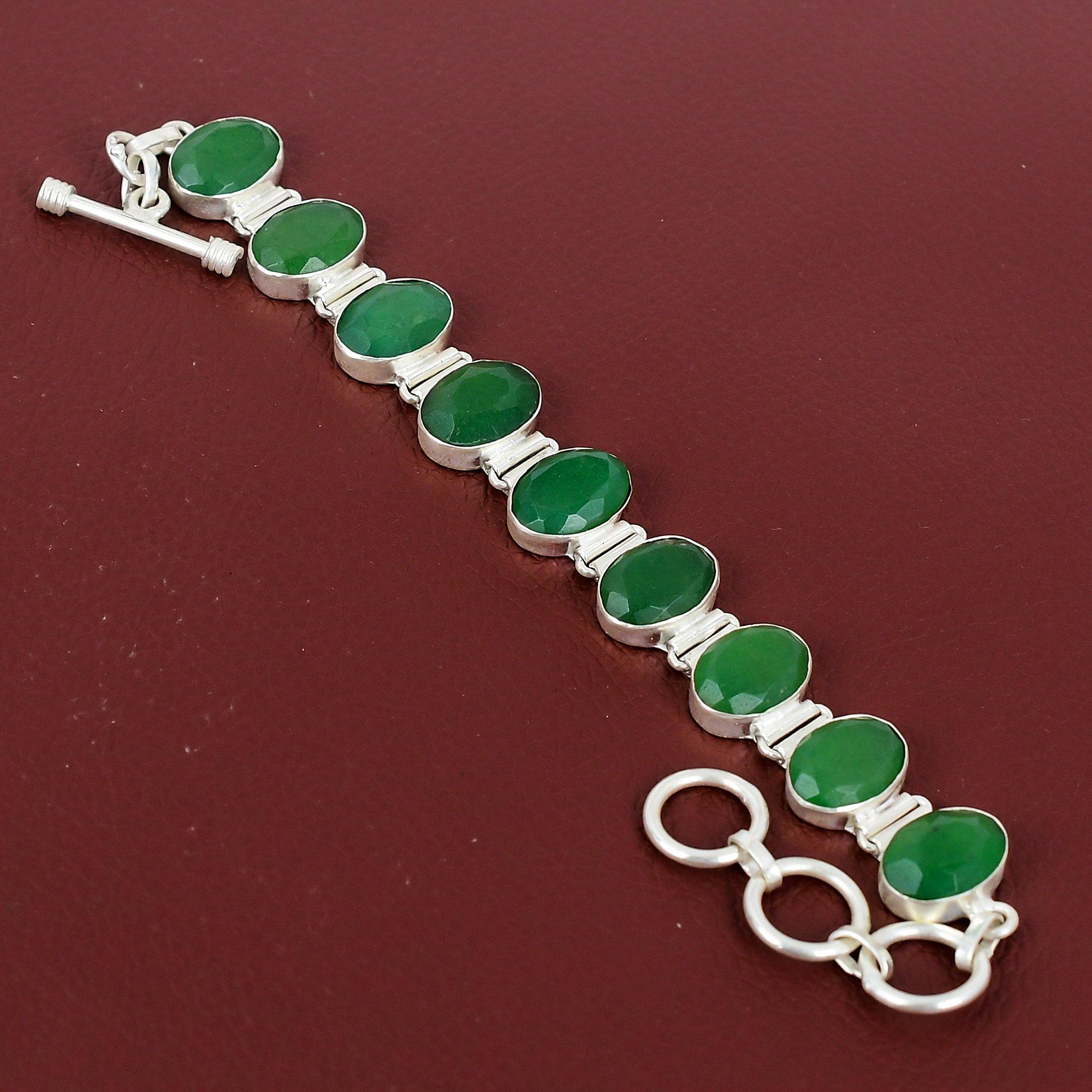 Faceted Zambian Emerald Bracelet Very Pretty Gemstone Handmade Jewelry 925 Sterling Silver Bracelet Adjustable Chain Bracelet Gift For Women