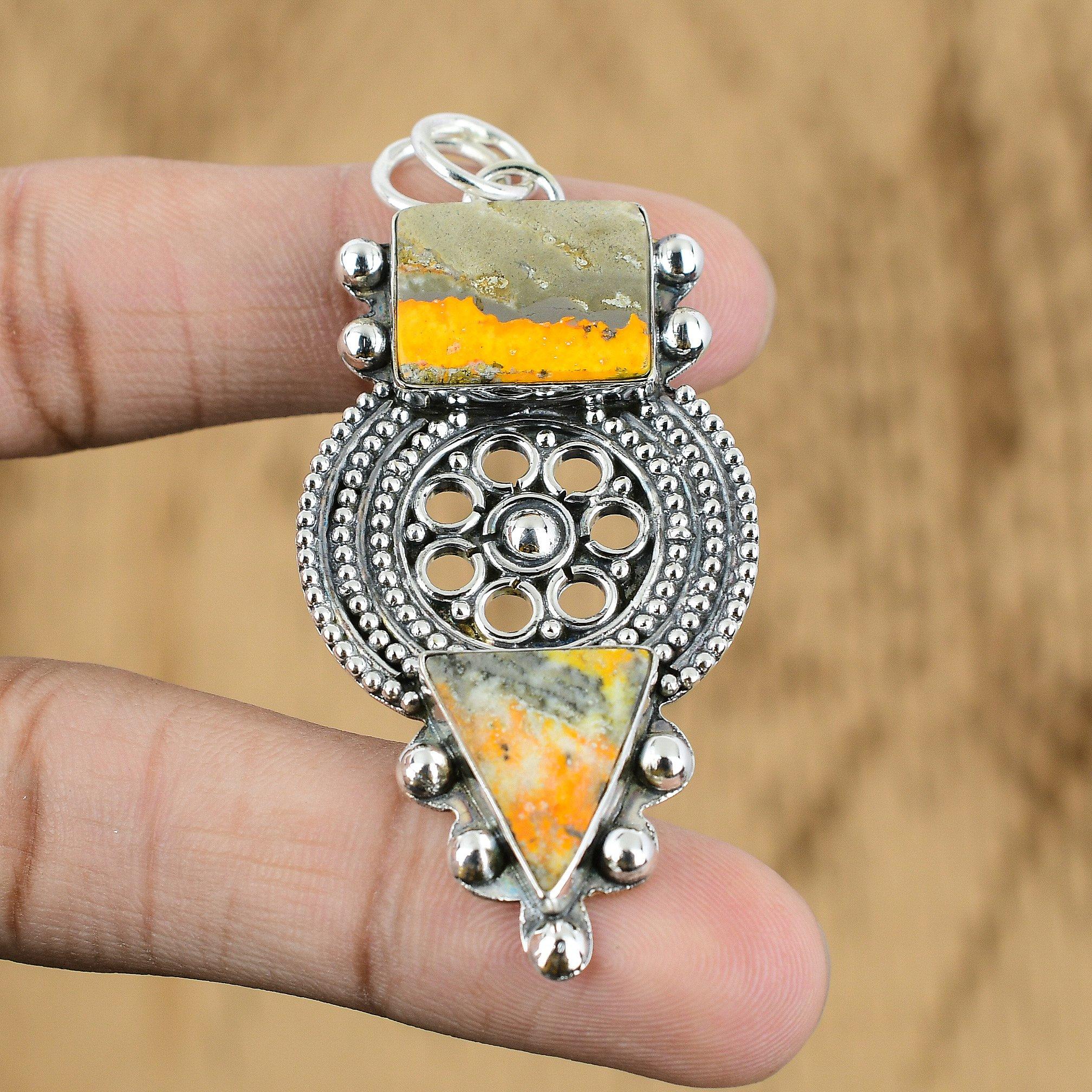 Mothers day Deal Bumble Bee Jasper Gemstone Sterling Silver Wife Artisan Pendant