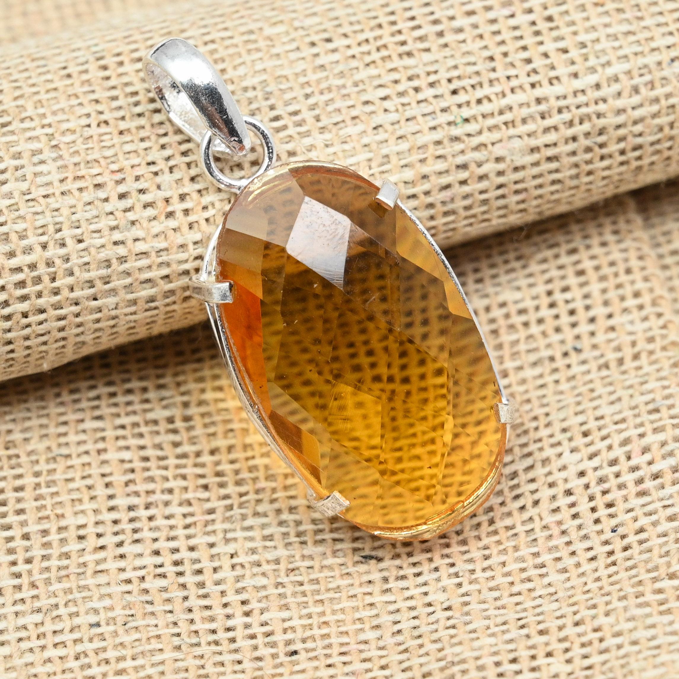 Faceted Honey Topaz Gemstone 925 Sterling Silver Handmade Antique Jewelry Pendant