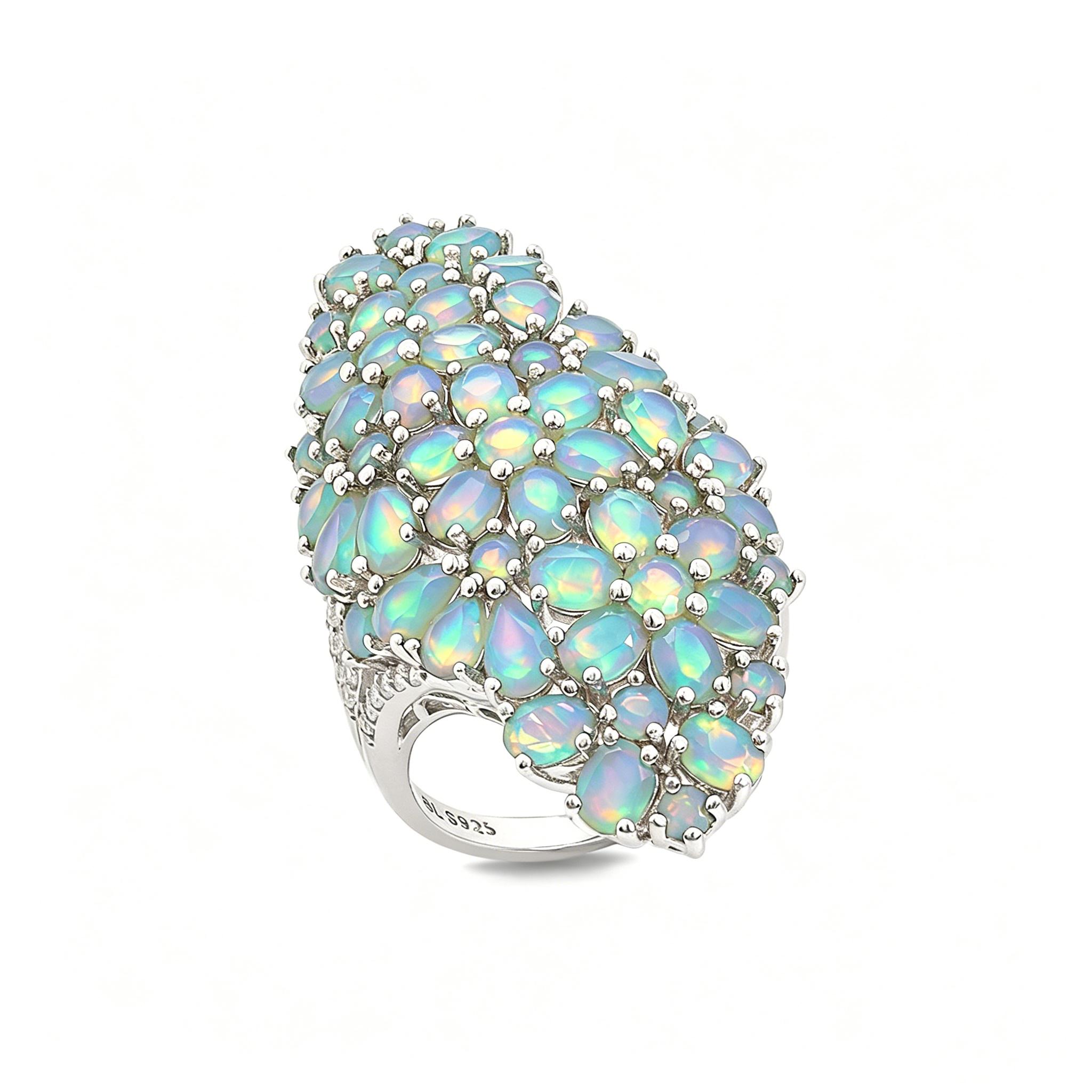 Elegant Natural Opal Ring for Women Big Colorful Gemstone 925 Sterling Silver October Birthstone Jewelry Light Luxury Gift