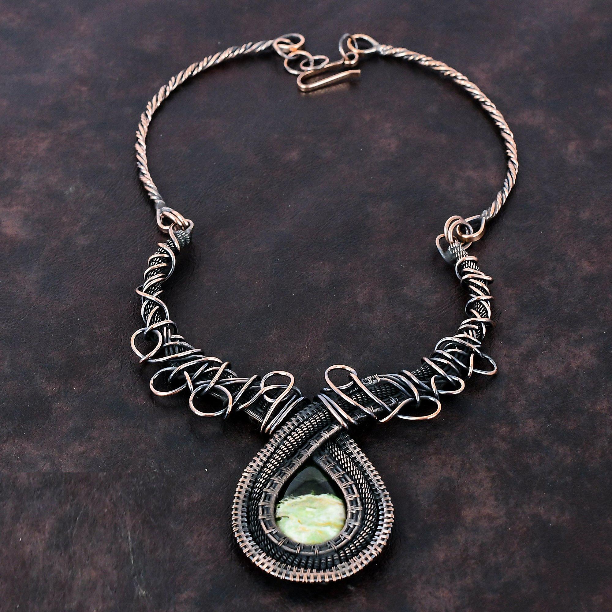 Australian Chrome Chalcedony Necklace Copper Wire Wrapped Necklace Adjustable Gemstone Necklace Copper Jewelry Bridal Gift Handmade Necklace