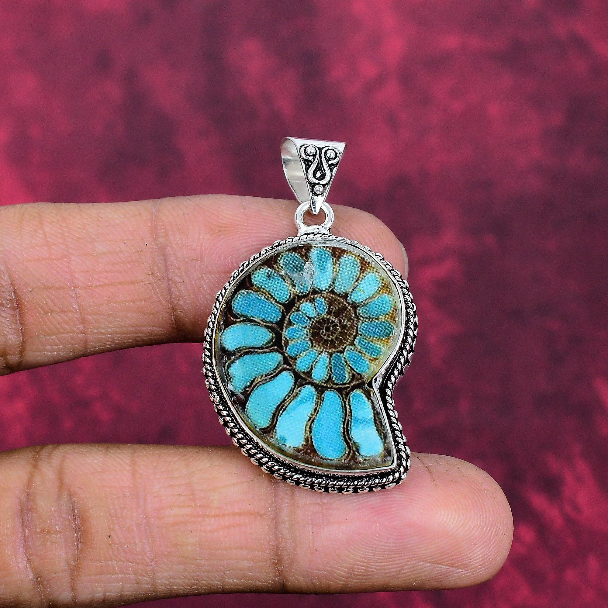 Ammonite Fossil Jewelry, 925 Solid Sterling Silver Pendant Handmade Gemstone Jewelry, Gifts For Wife Brand New Pendant