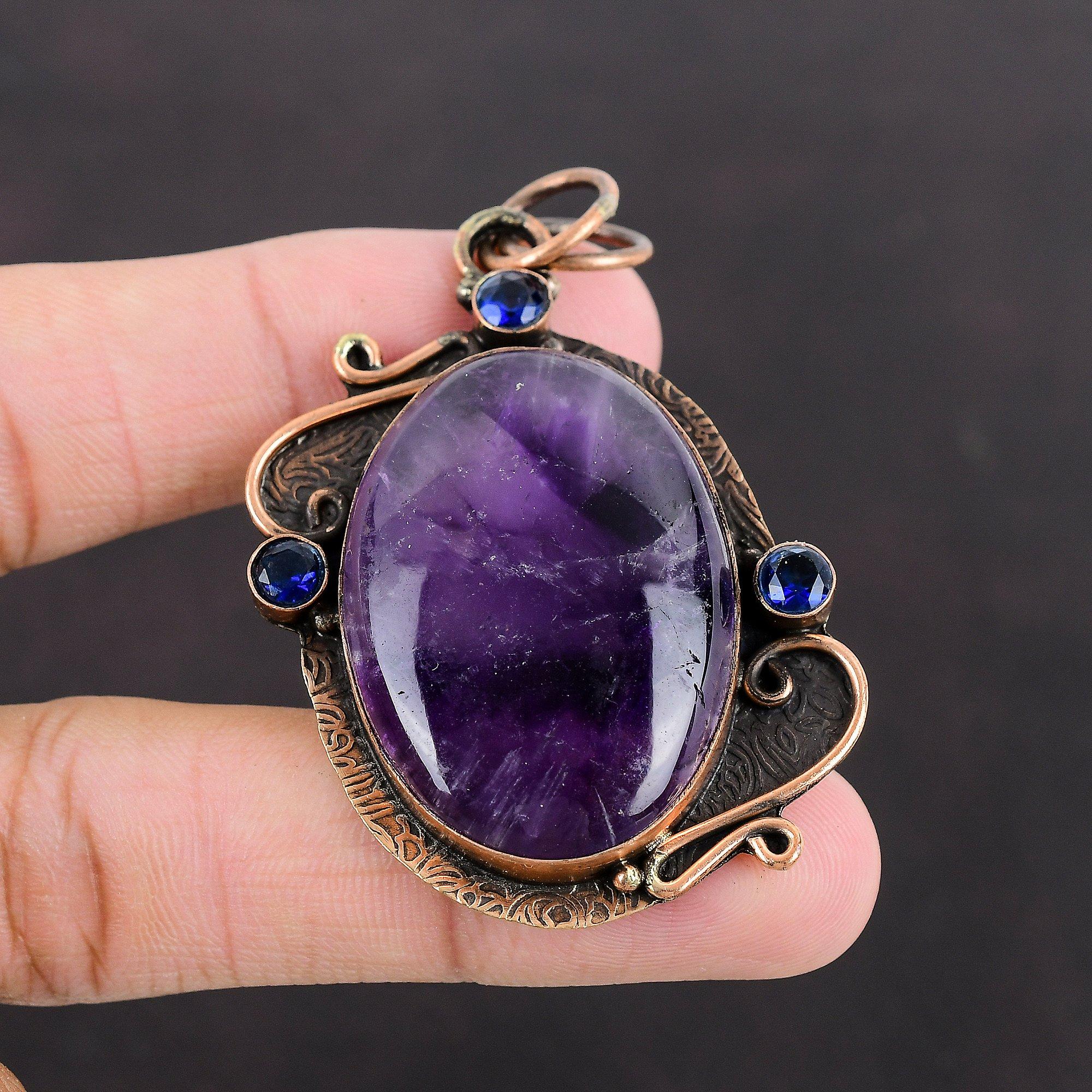 Star Amethyst Pendant Tanzanite Quartz Pendant Copper Pendant Gemstone Jewelry Handmade Pendant Antique Copper Jewelry Women's Special Gift