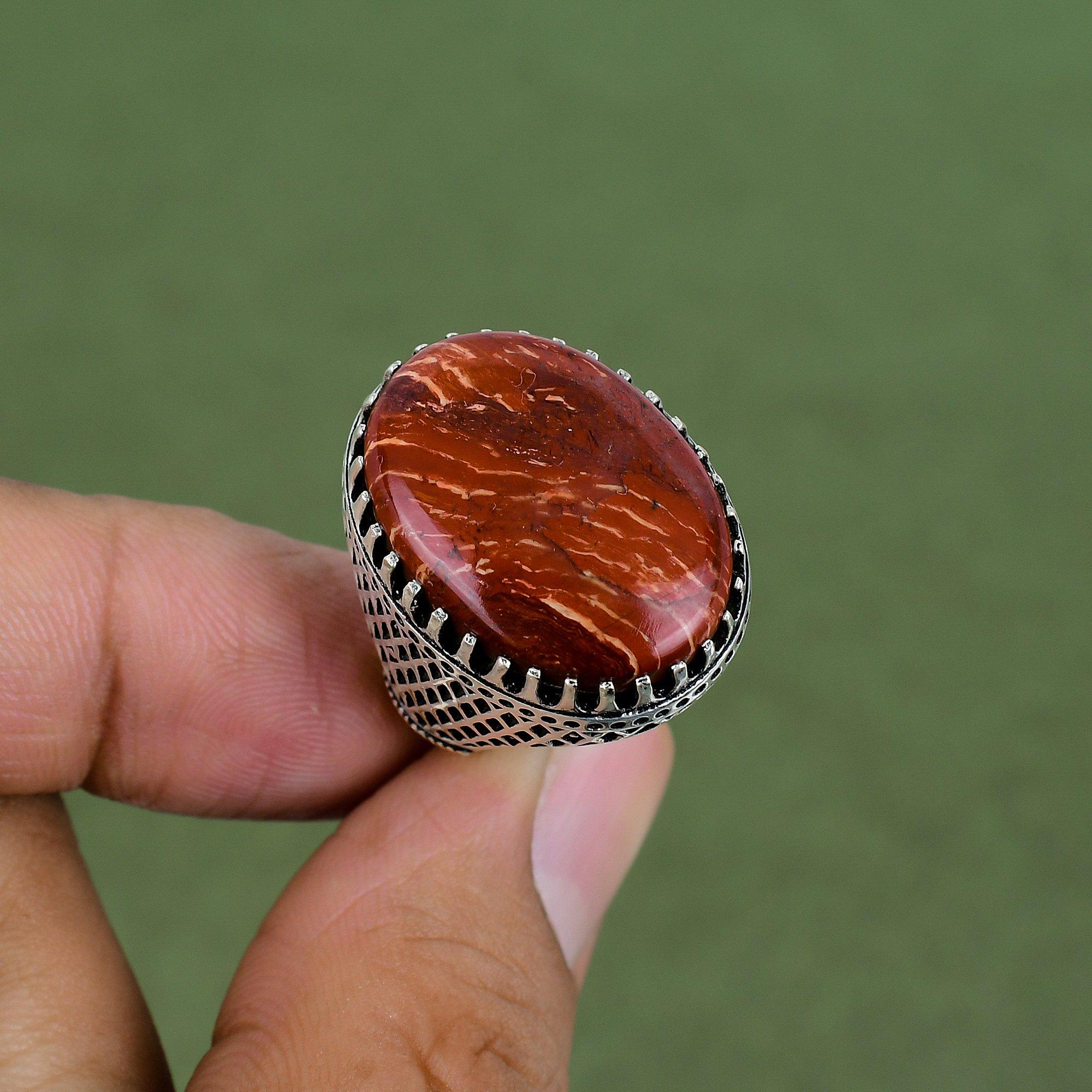 Roter Schlangenhaut-Jaspis Ring 925er Sterlingsilber Ring Natursteinring Silberschmuck Handgefertigter Ring Verlobungsgeschenke In Ringgröße Erhältlich