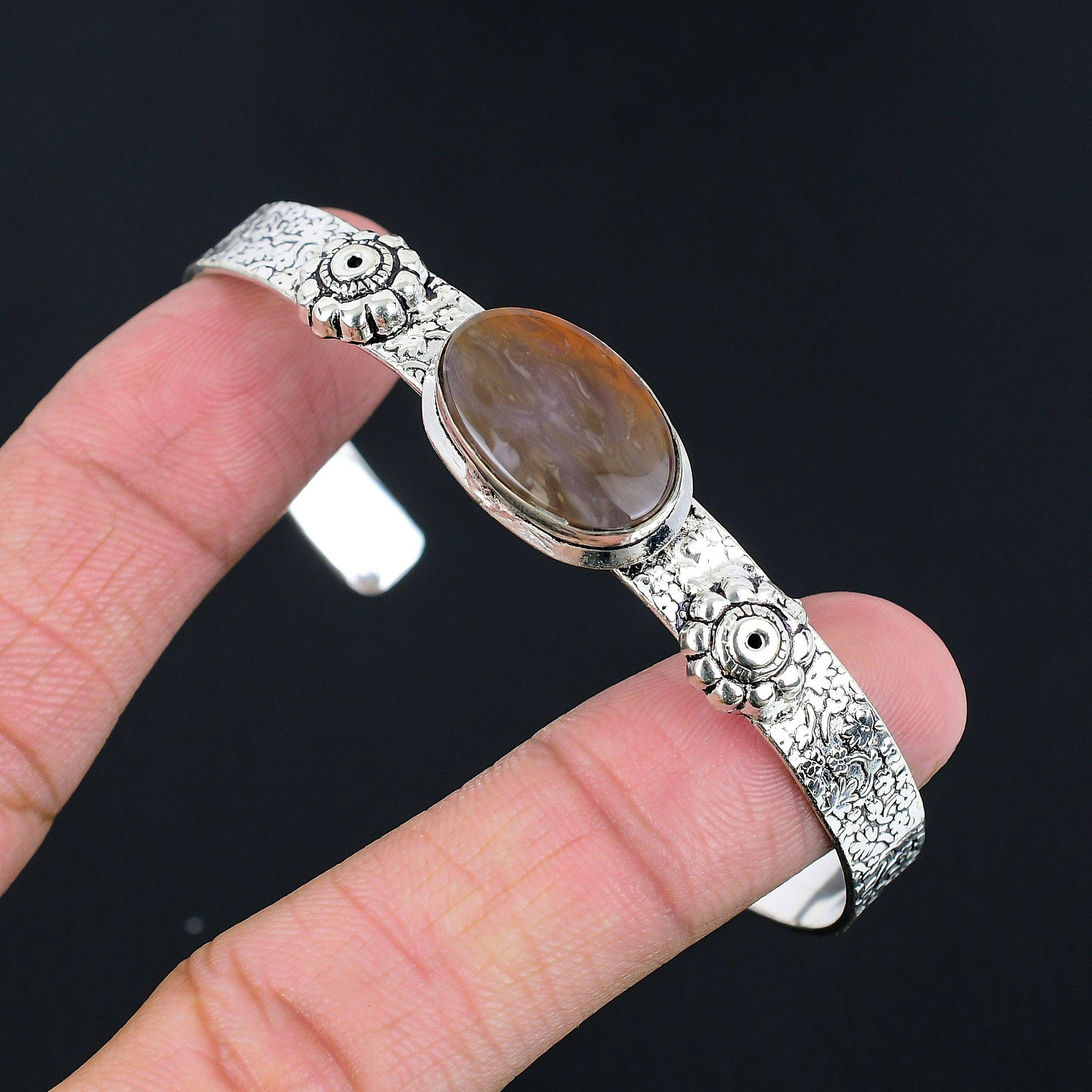 Memorial Day Sale 925 Silver Natural Tube Agate Anniversary Wife Bangle Jewelry