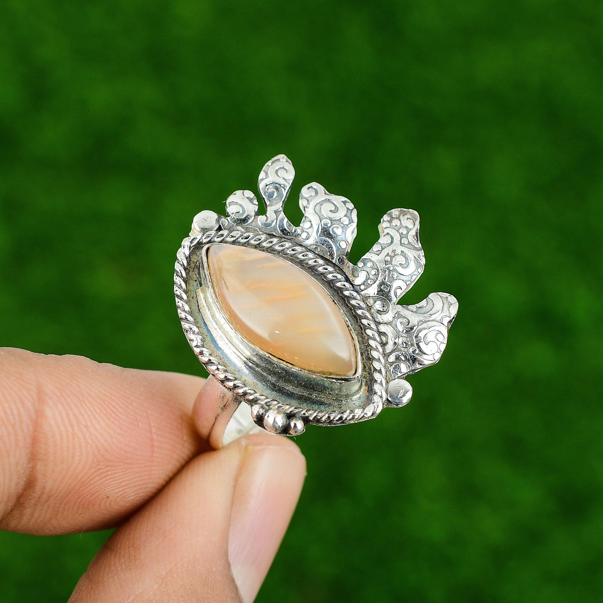 Mothers day Deal 925 Sterling Silver Marquise Moonstone Gemstone Promise Ring