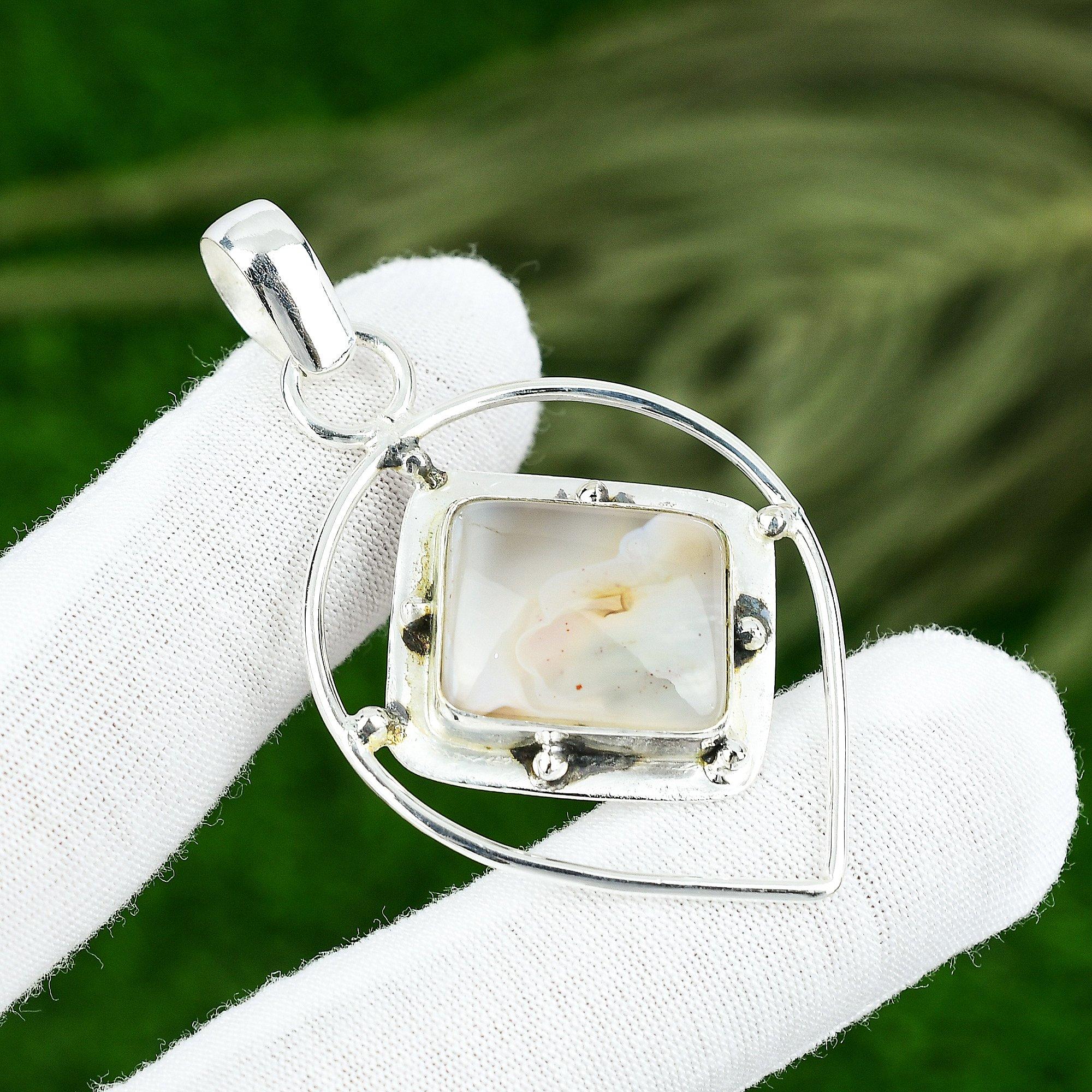 Botswana Agate Gemstone Sister Ethnic Anniversary Bezel Boho Pendant 925 Silver