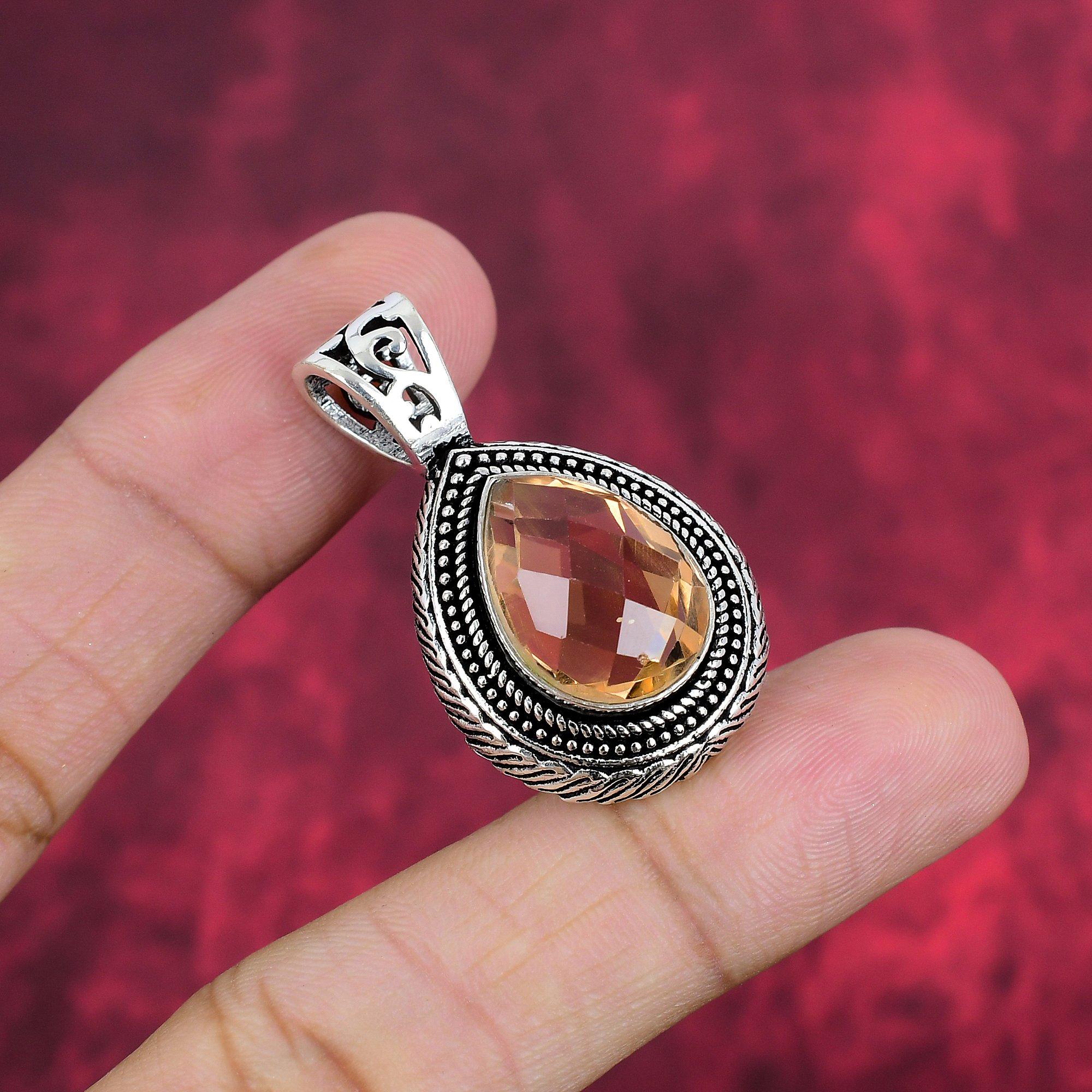 Morganite Pendant, Handmade Gemstone 925 Solid Sterling Silver Pendant Antique Jewelry, For Engagement Gift