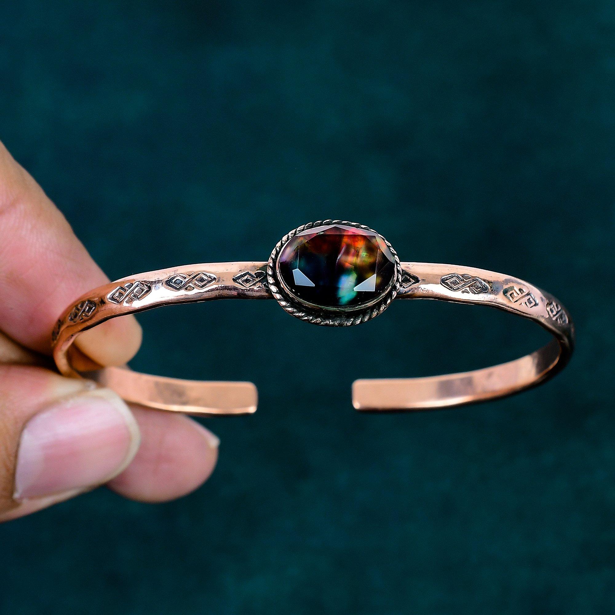 Ammolite copper bangle gemstone adjustable bangle brand new bangle real ammolite jewelry gift for women handmade bangle unique cuff bracelet