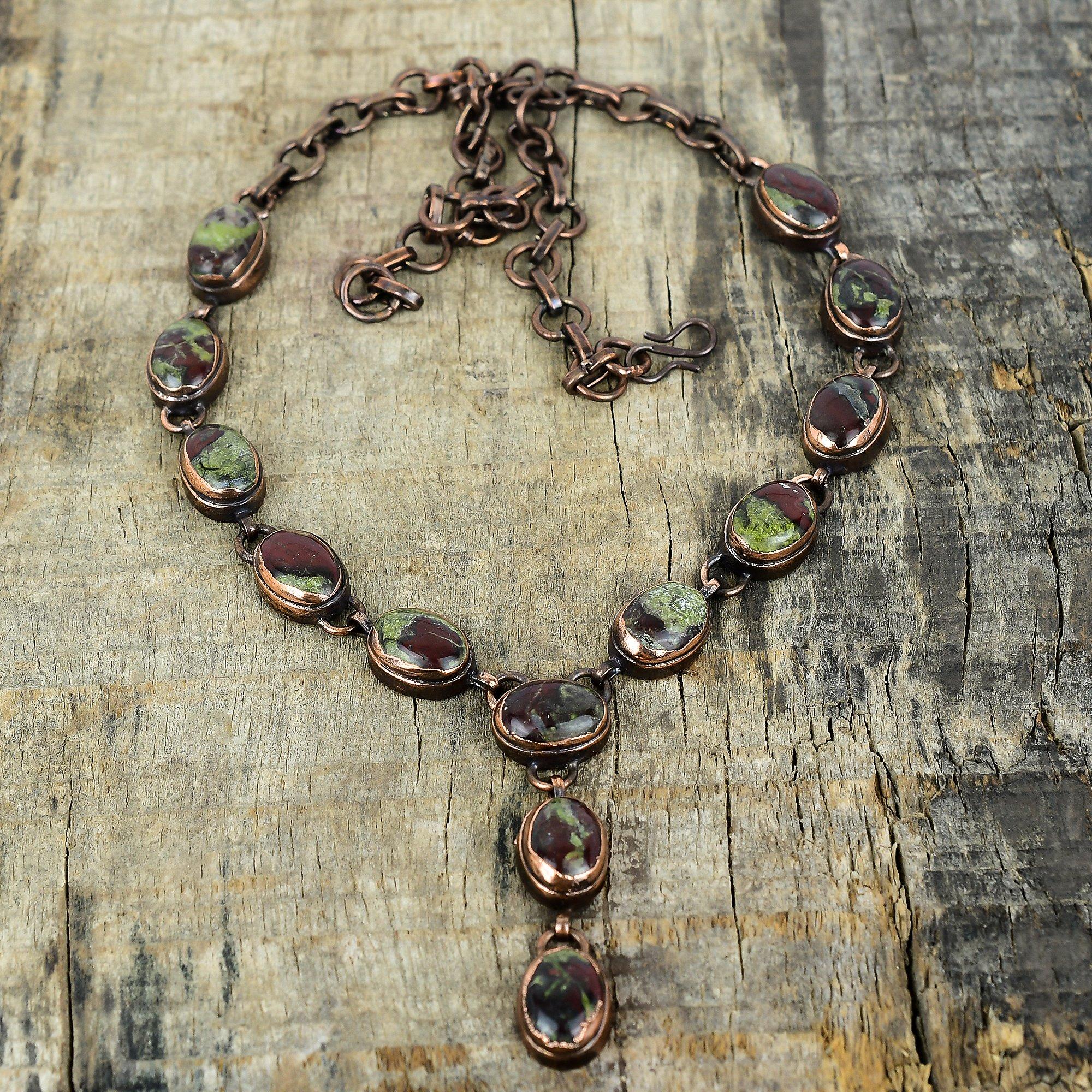 Dragon bloodstone necklace electroformed copper adjustable chain necklace gemstone copper jewelry handmade birthstone necklace gifts for mom