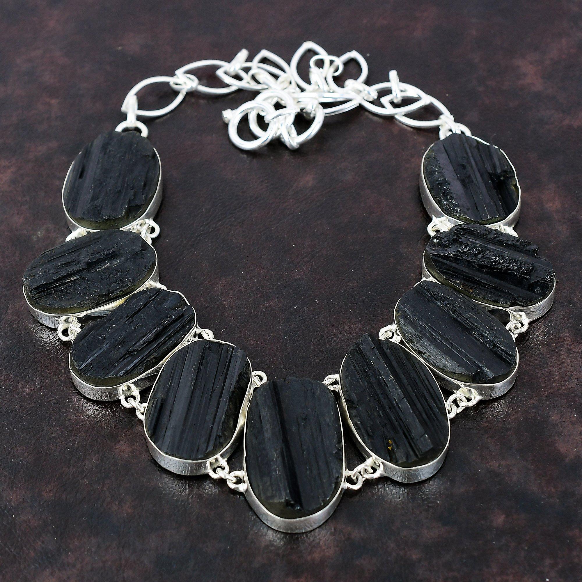 Collier de pierres précieuses brutes en tourmaline noire, collier en argent sterling 925, chaîne réglable, fait à la main, bijoux neufs, cadeau d'anniversaire