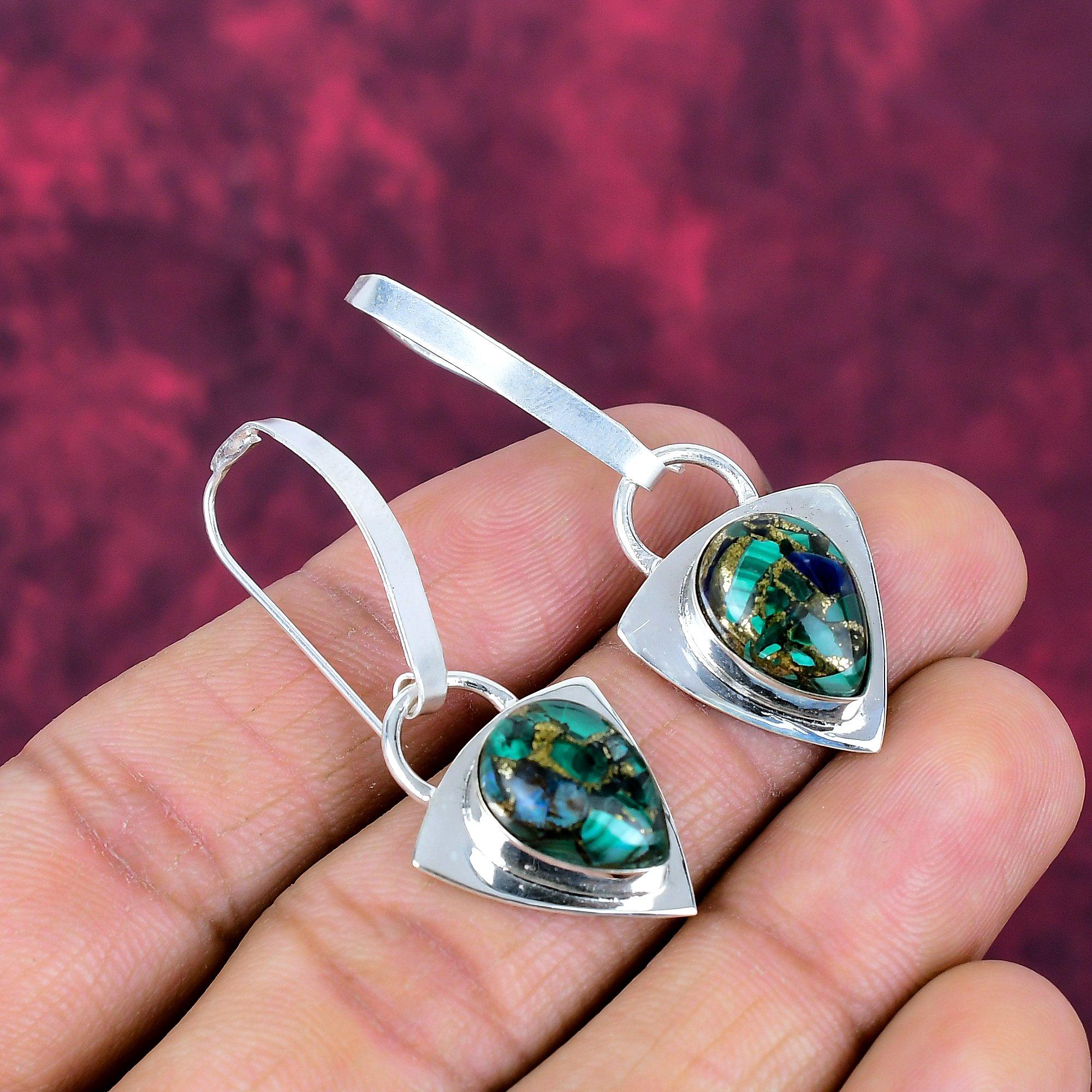 Cercei din argint 925 masiv, cu malachit de cupru, bijuterii lucrate manual cu pietre prețioase, cadouri pentru soție, cercei noi-nouți