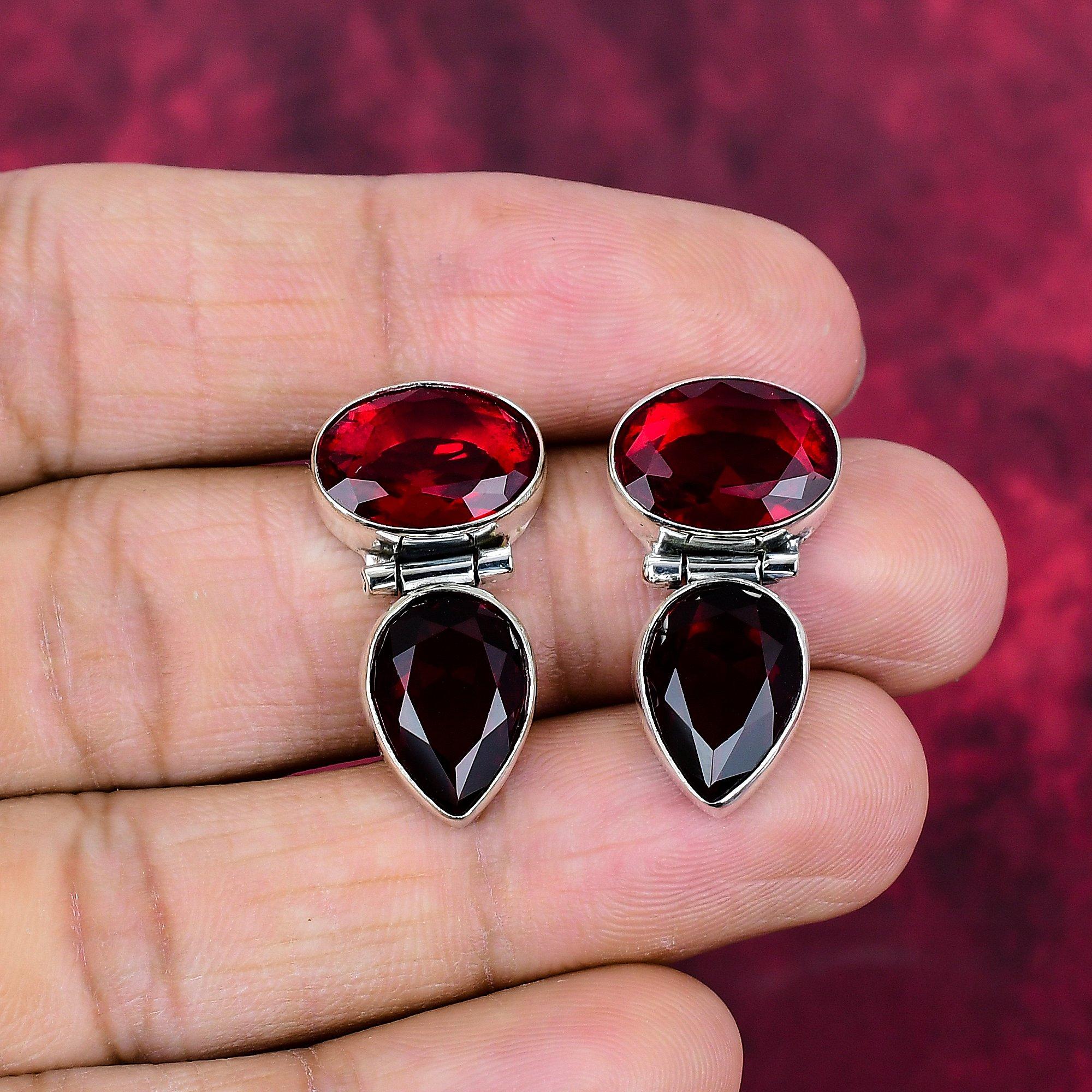 Garnet Earrings Gemstone Jewelry, 925 Solid Sterling Silver Earrings, Handmade Jewelry Birthstone Earrings, Gift For Him