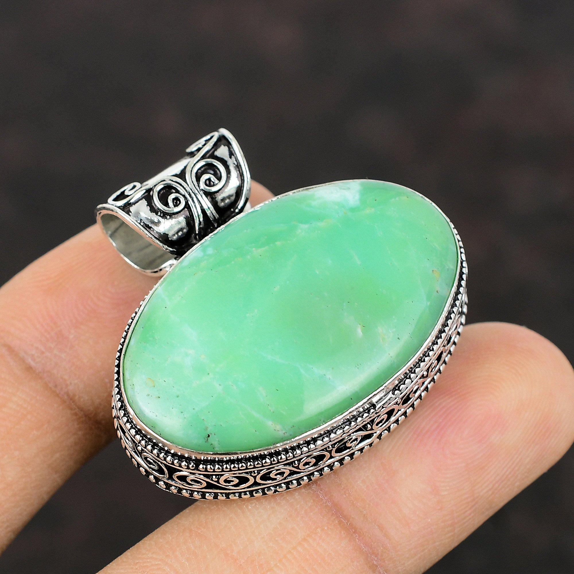 Chrysoprase Pendant 925 Sterling Silver Pendant Handmade Jewelry Vintage Pendant Genuine Gemstone Jewelry Statement Pendant Anniversary Gift