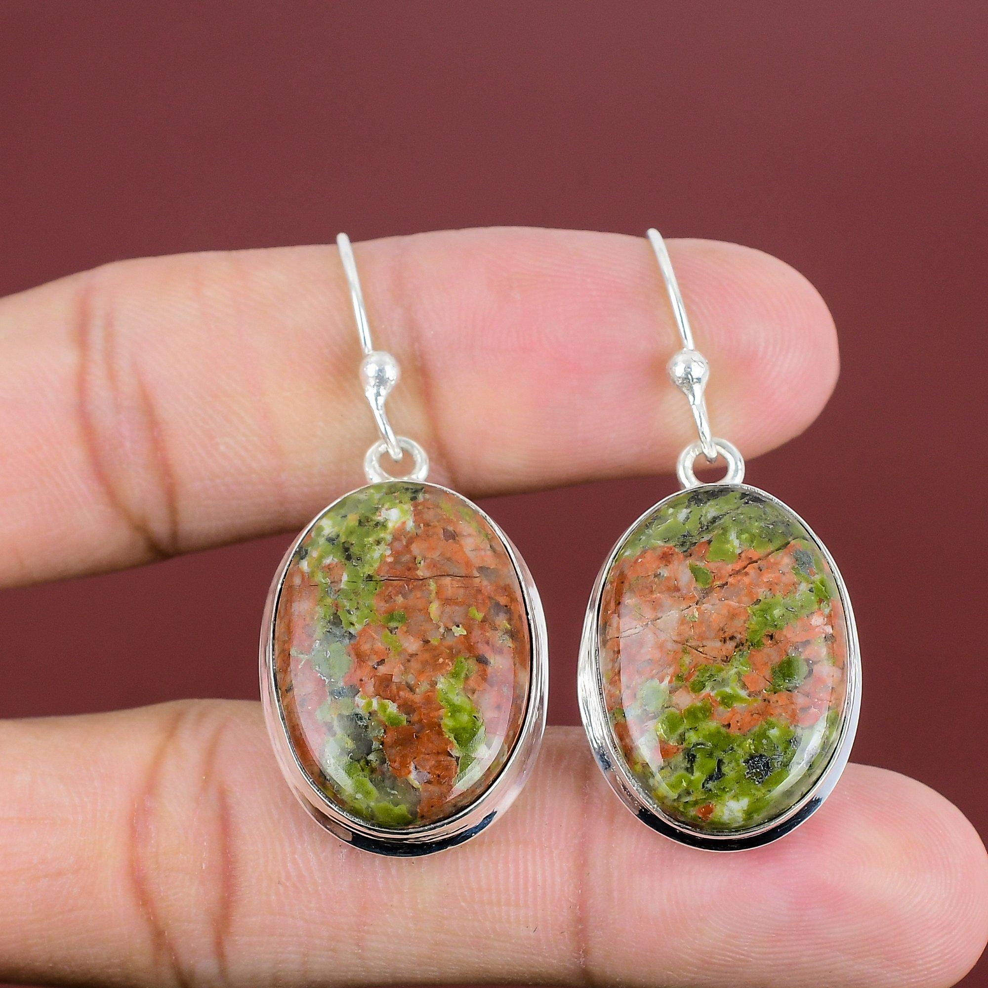 Unakite Earrings Genuine Gemstone Earring 925 Sterling Silver Earring Handmade Jewelry Latest Design Earring Gifts For Wife Wedding Jewelry