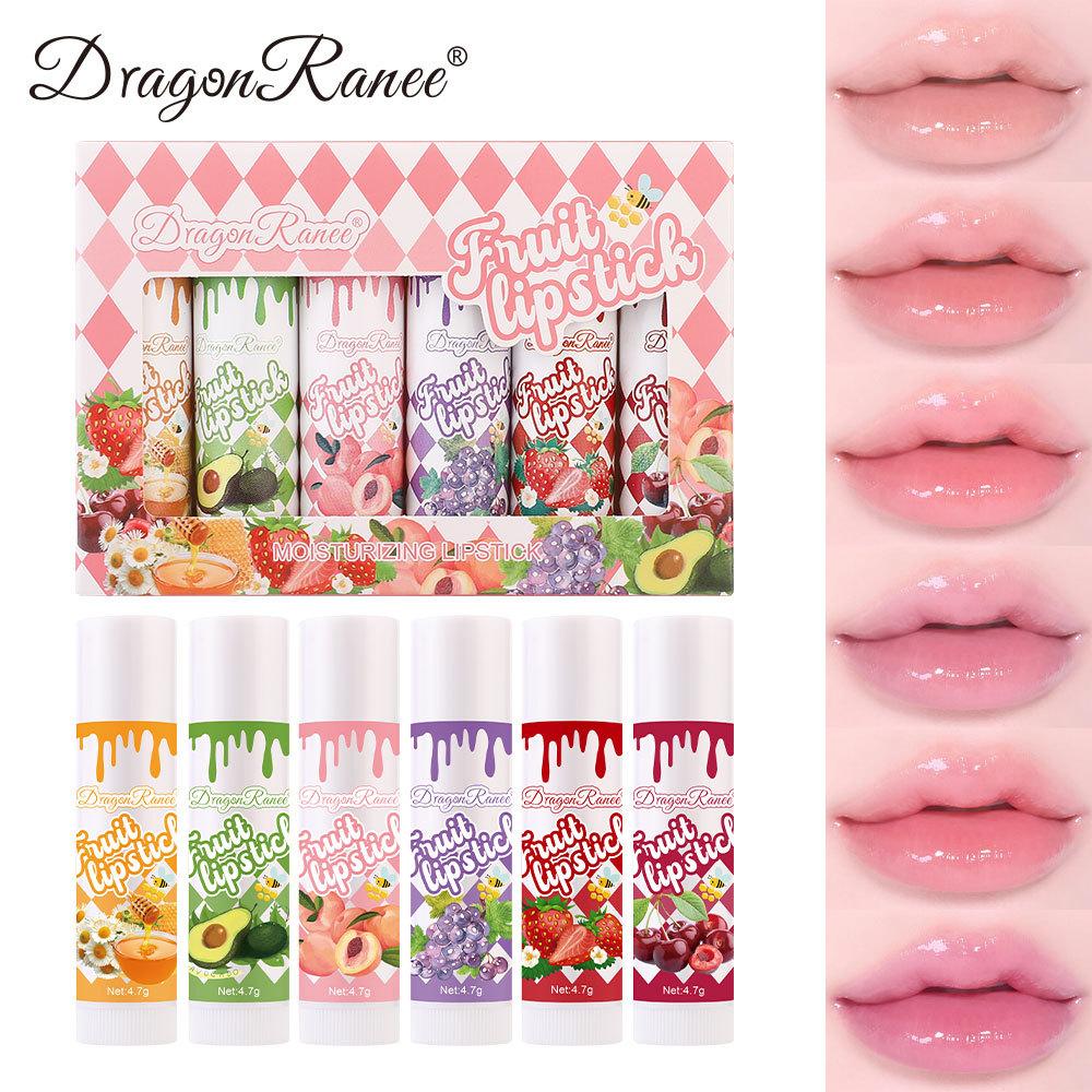 6Pcs Fresh Fruit Roll-On Lip Balm Moisturizing Clear Transparent Lip Oil Long Lasting Hydrating Lip Gloss Woman Makeup Cosmetics