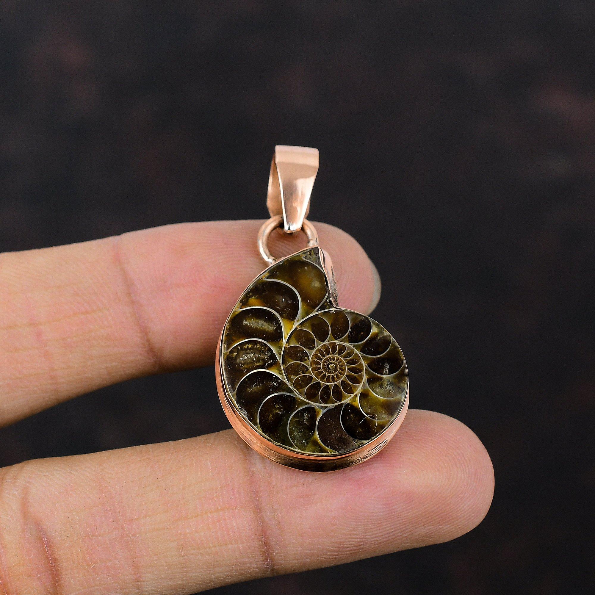 Ammonite Fossil Pendant Copper Pendant Top Quality Gemstone Pendant Copper Jewelry Handmade Pendant Gift For Friend Ammonite Fossil Jewelry