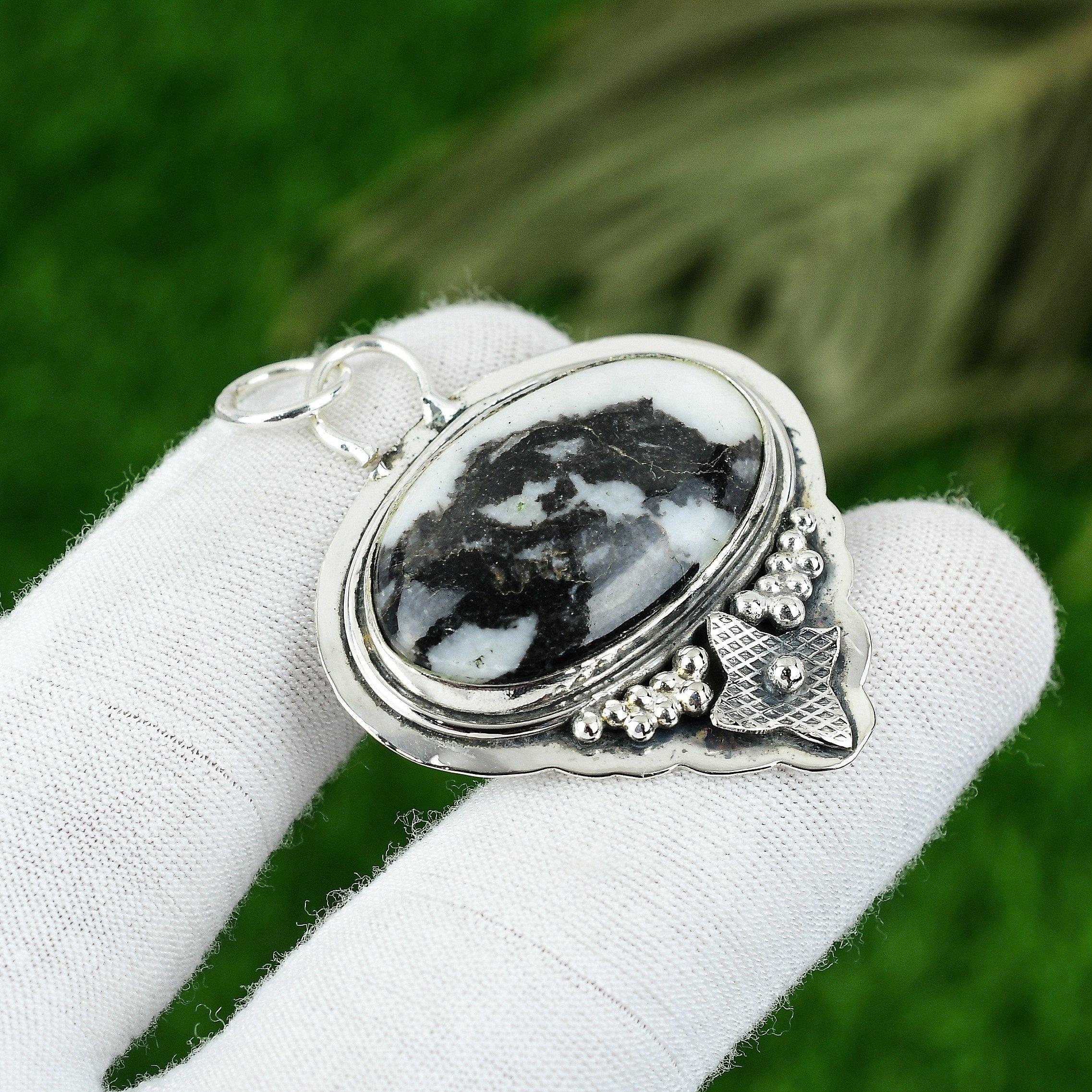 Wedding Gift For Her 925 Sterling Silver Natural Zebra Jasper Gemstone Pendant