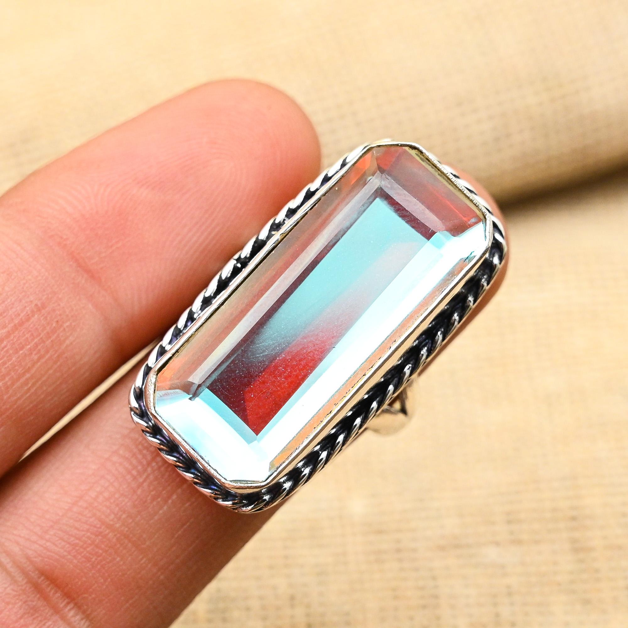 Wunderschöner Regenbogen Mystic Topas Edelstein Handarbeit 925 Sterling Silber Schmuck Ring für Sie