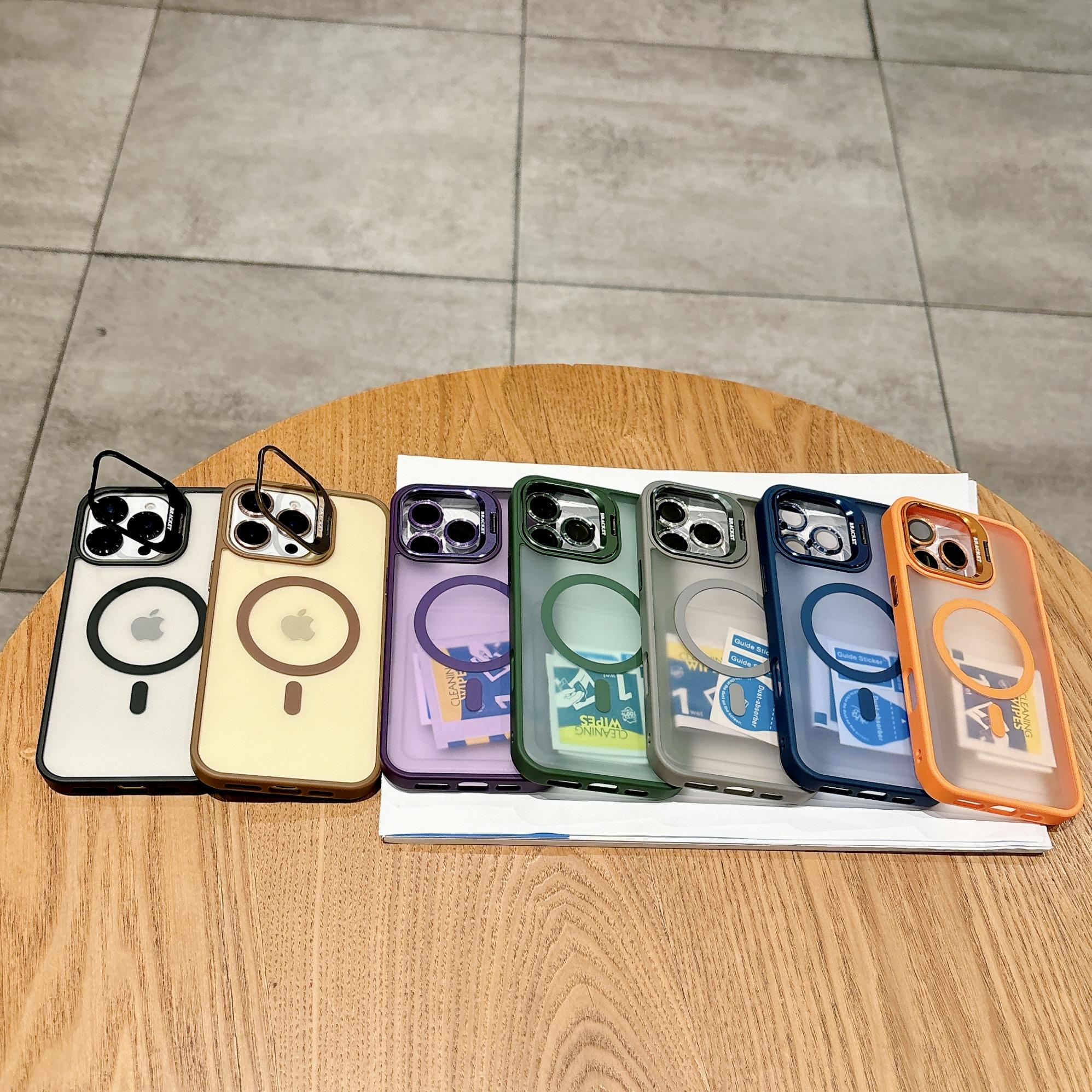 Matte Transparent Solid Color Camera Lens Stand Magnetic Charge Bumper Phone Case For iPhone 17 Air 16 PM 15 Plus 14 13 12 11 Pro Max Protective Cover