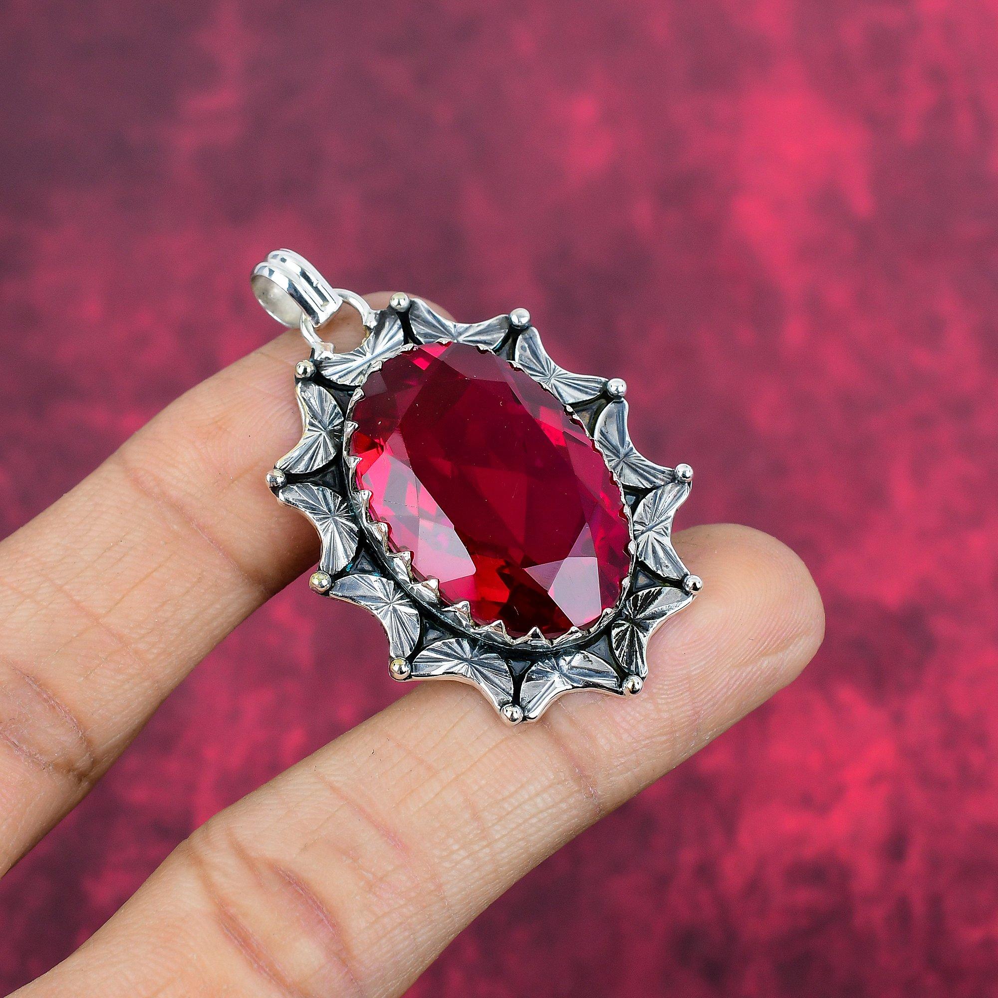 Rubelit 925 Solid Sterling Silver Hänge, Handgjort Ädelstenshänge Smycken, Gåvor Till Hustru Helt Nytt Hänge