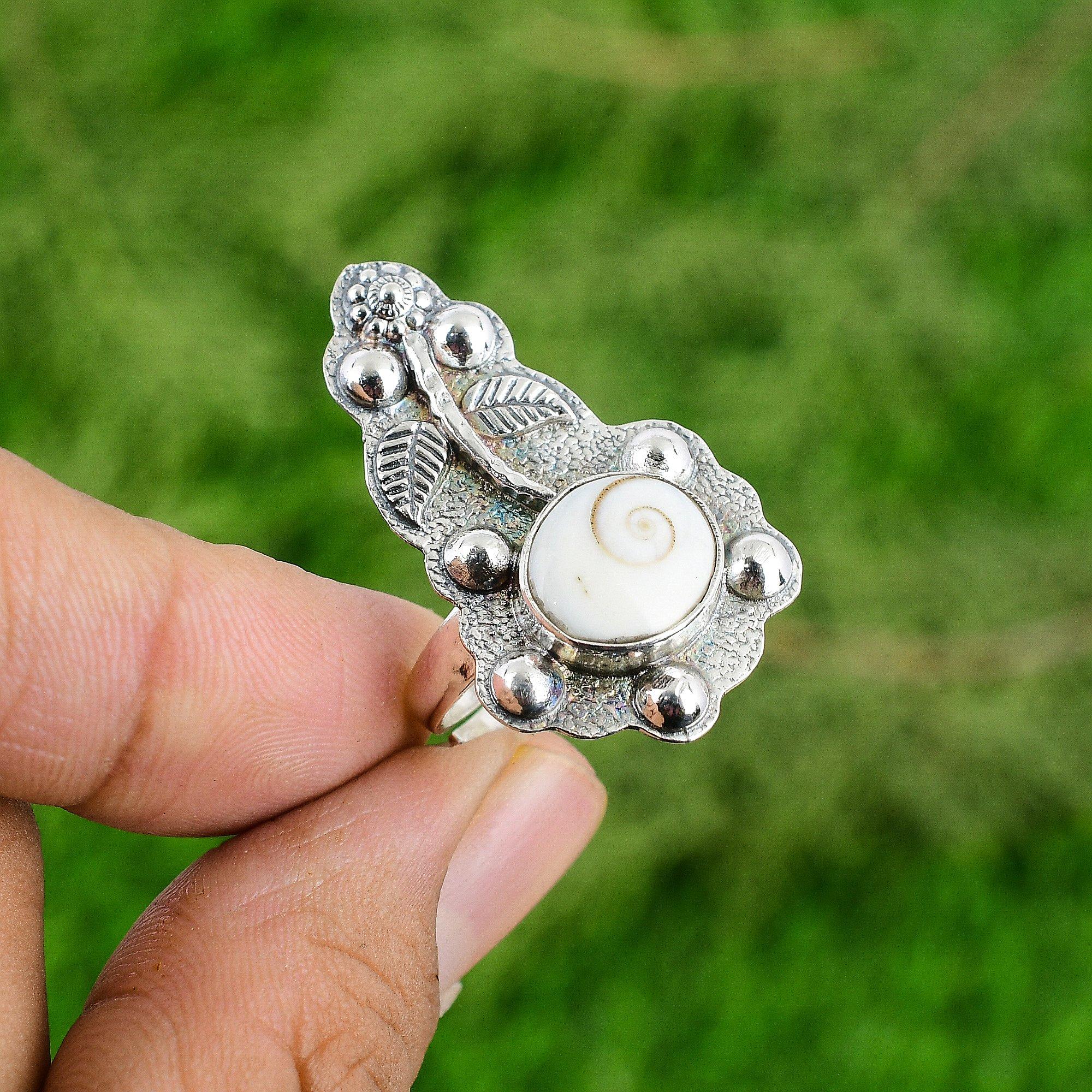 Sterling Silver Shiva Eye Shell Stone Statement Anniversary Flower Ring Jewelry