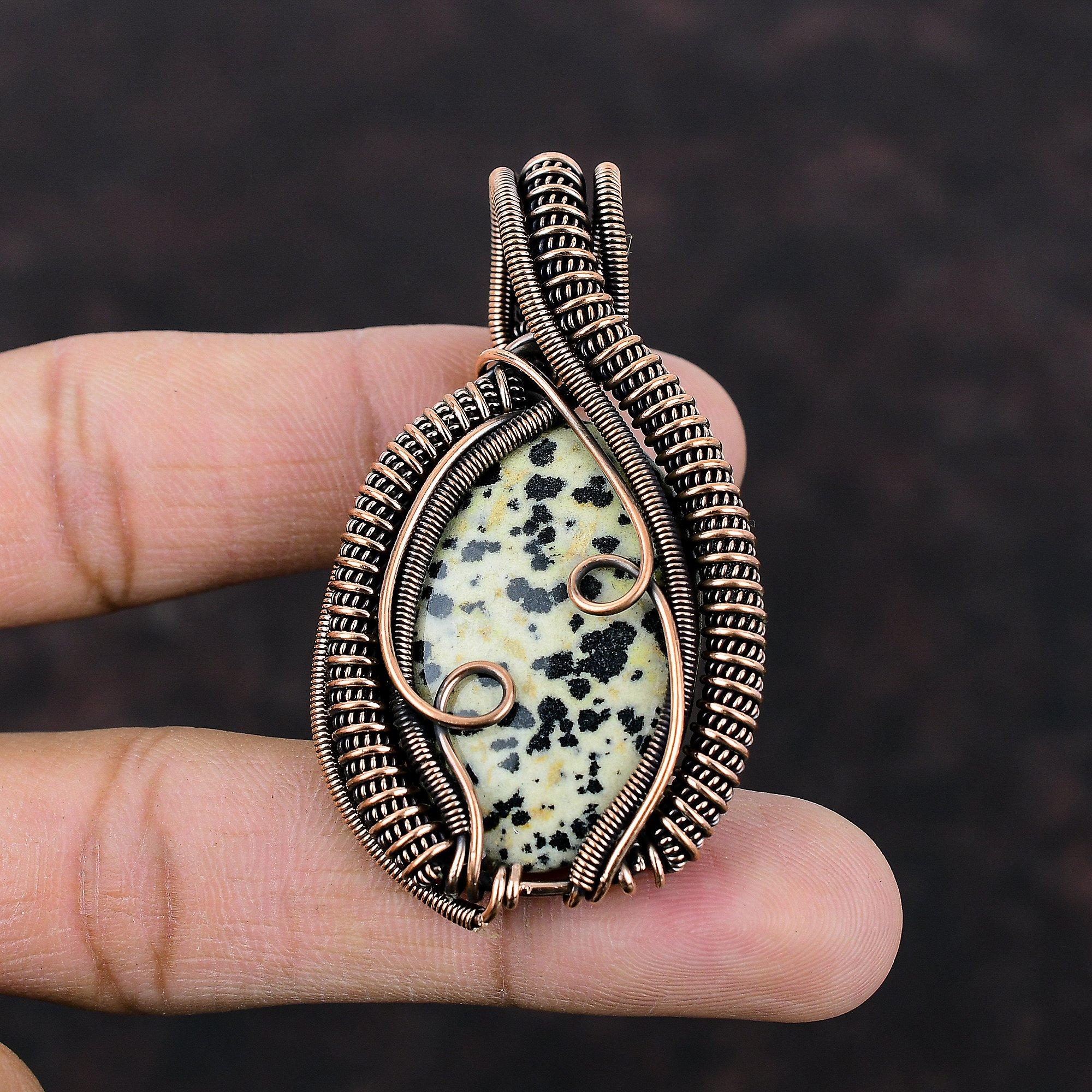 Dalmatian Jasper Pendant Copper Wire Wrapped Pendant Handmade Jewelry Gemstone Pendant Wonderful Copper Jewelry Decent Pendant Gift For Him