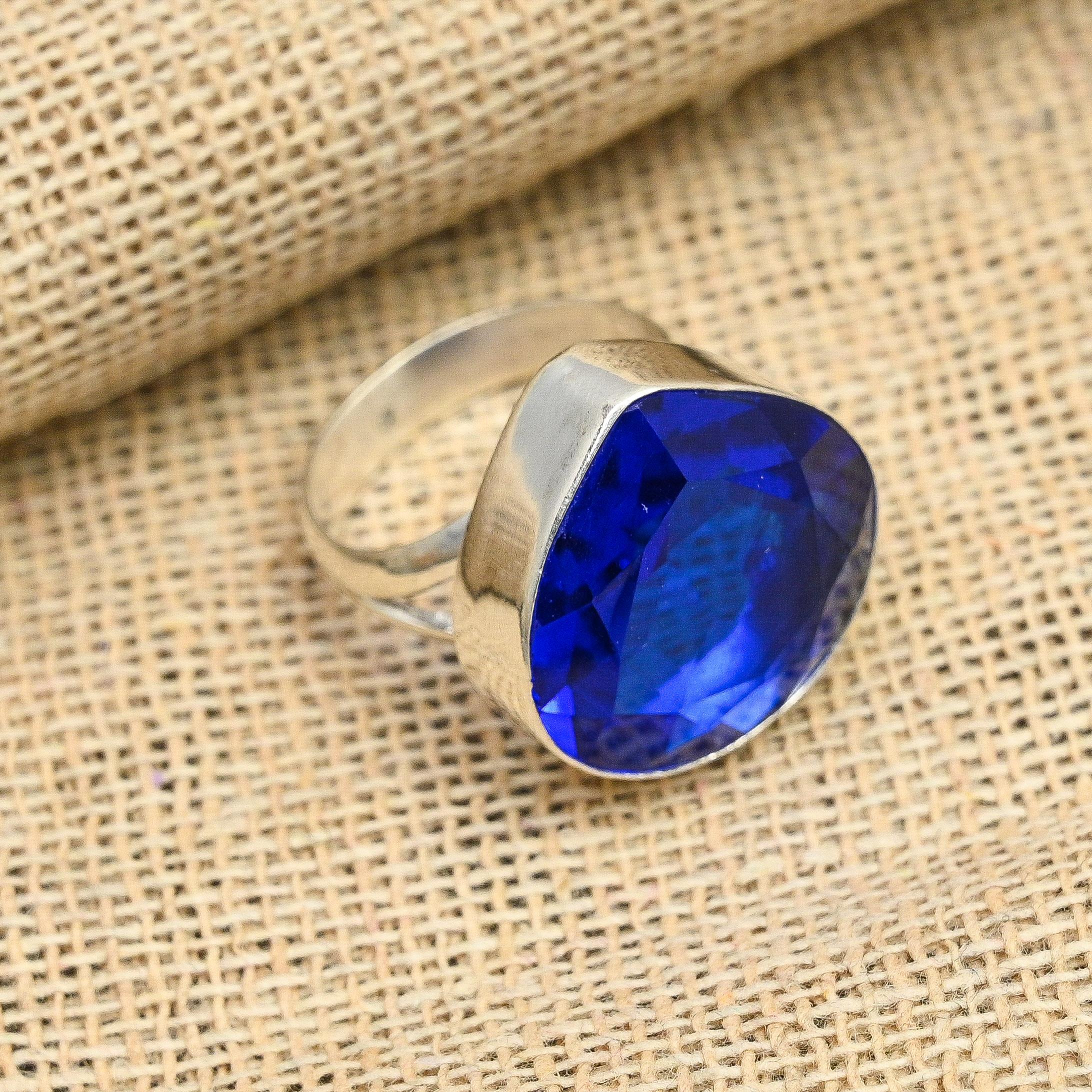 Lavish Blue Sapphire Gemstone 925 Sterling Silver Jewelry Lovely Ring For Her