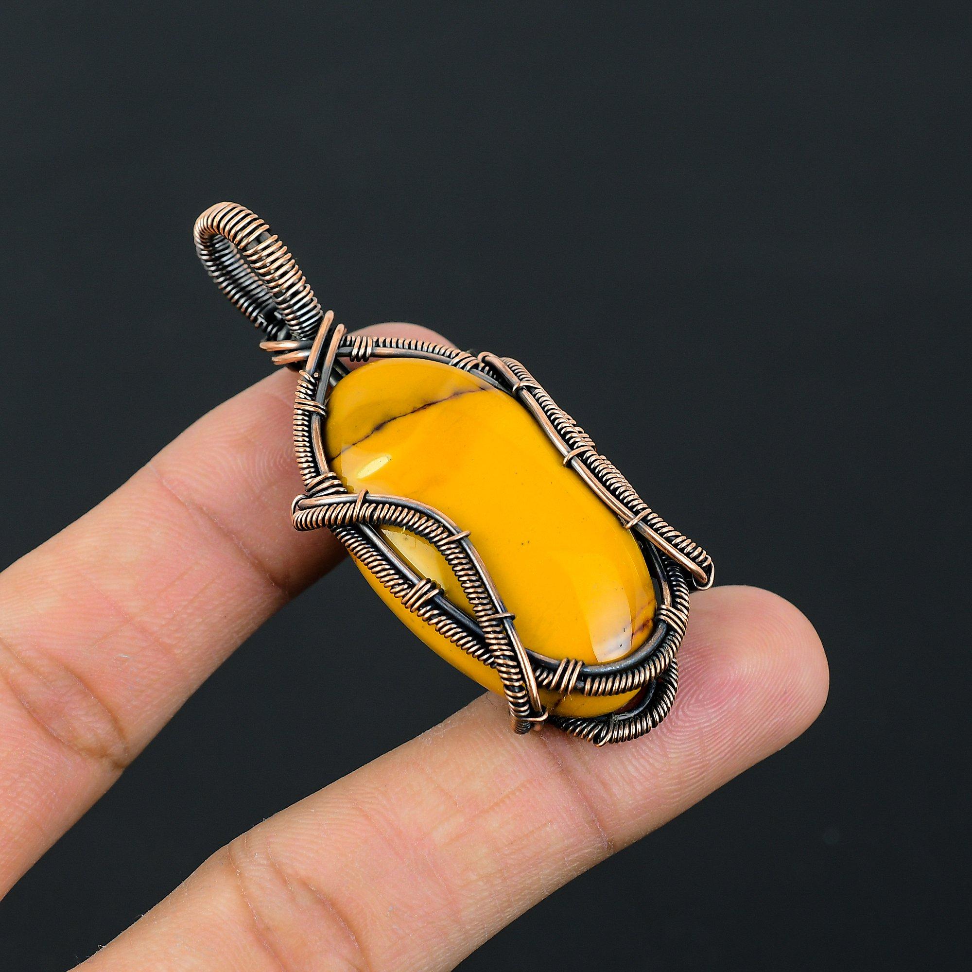 Lavish Mookaite Gemstone Pure Copper Wire Wrapped Handmade Pendant Jewelry