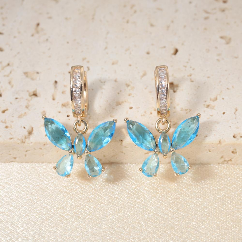 Modische blaue künstliche Kristall Schmetterling Hängeohrringe für Damen Zirkonia Ohrring Schmuck Hochzeitsparty Zubehör