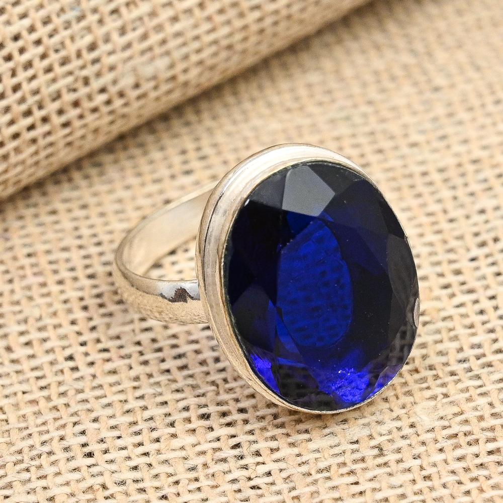 Blue Sapphire Gemstone Handmade Solid 925 Sterling Silver Ring Jewelry