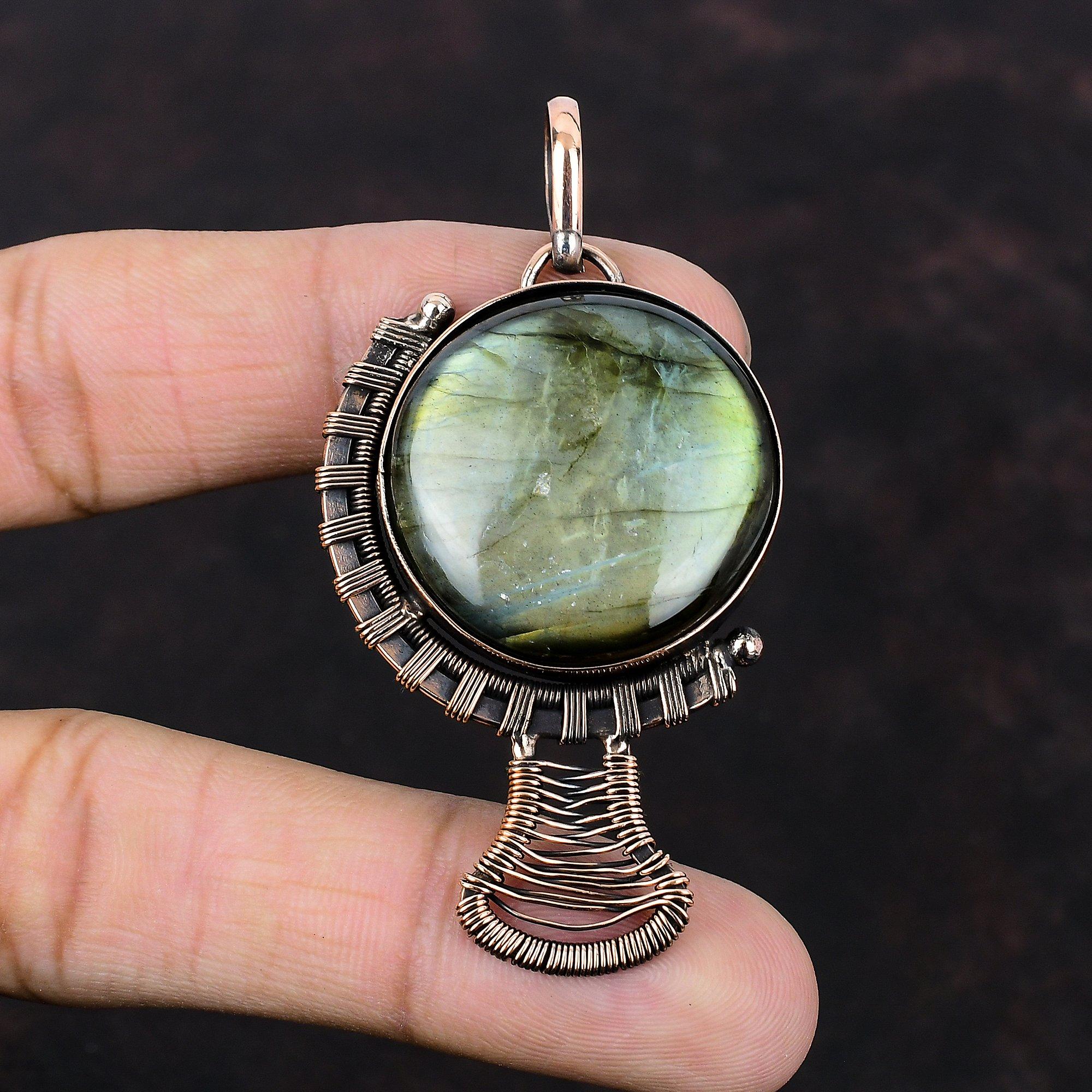 Labradorite Pendant Copper Wire Wrapped Pendant Copper Jewelry Birthstone Pendant Gemstone Pendant Wedding Gift Handmade Wire Wrap Jewelry