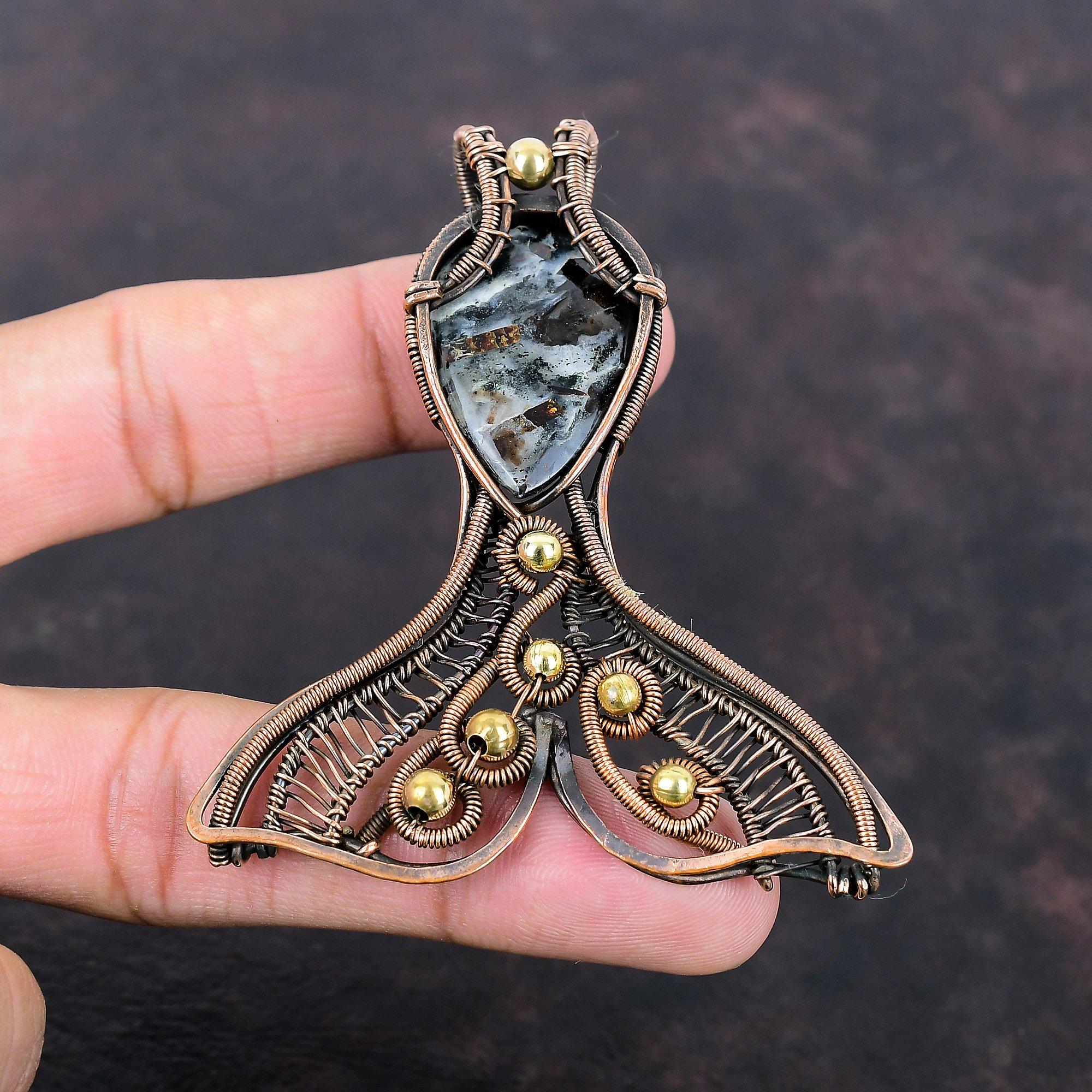 Astrophyllite Gemstone Pendant Copper Wire Wrapped Pendant Unique Fish Pendant Copper Jewelry Handmade Pendant Gift For Him Stylish Pendant