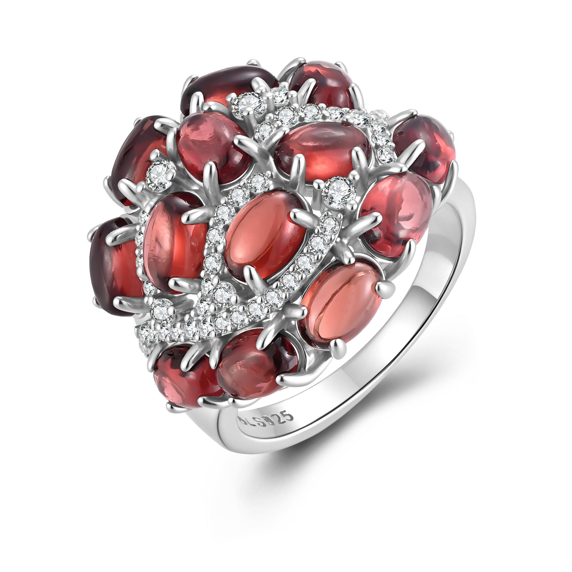 925 Sterling Silver Women's Big Ring with Natural Garnet Gemstones Fine Jewelry for Anniversary Banquet Wear