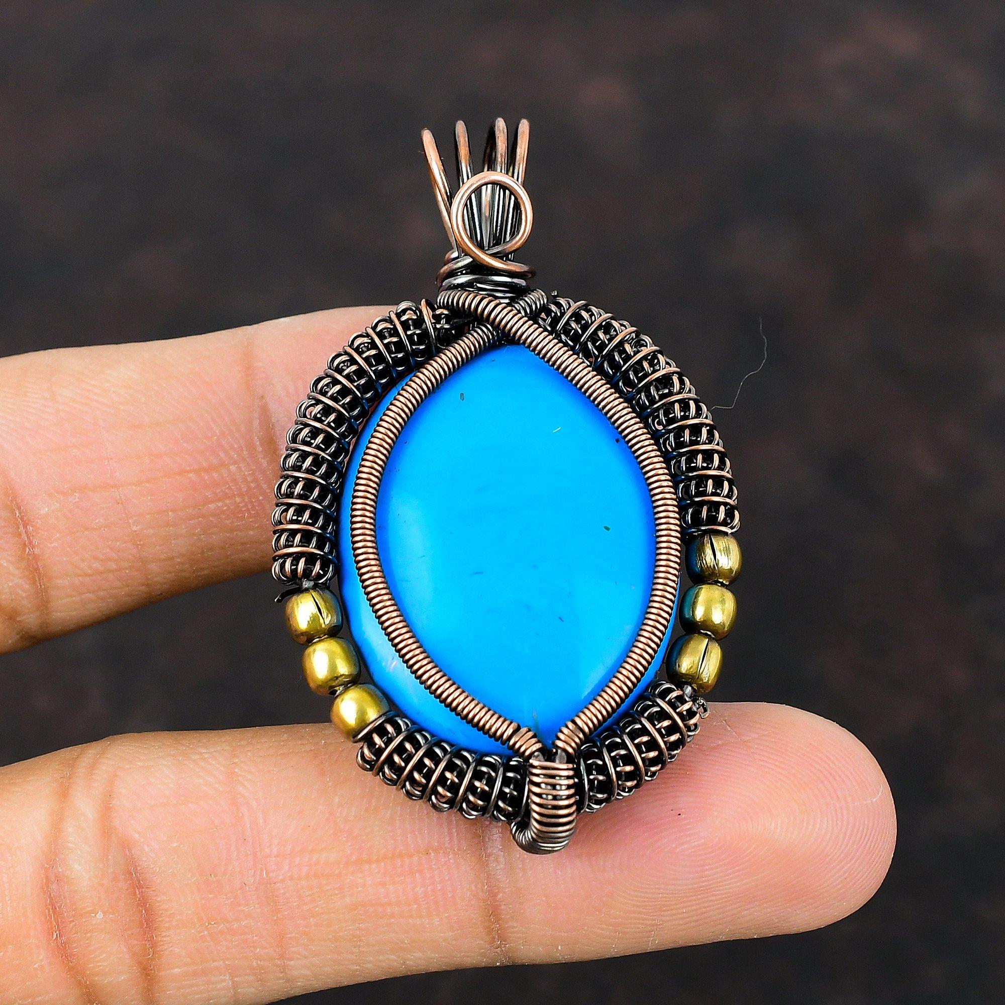 Sleeping Beauty Turquoise Pendant Copper Wire Wrapped Pendant Handmade Pendant Copper Wire Wrap Jewelry Dainty Gemstone Pendant Gift For Mom