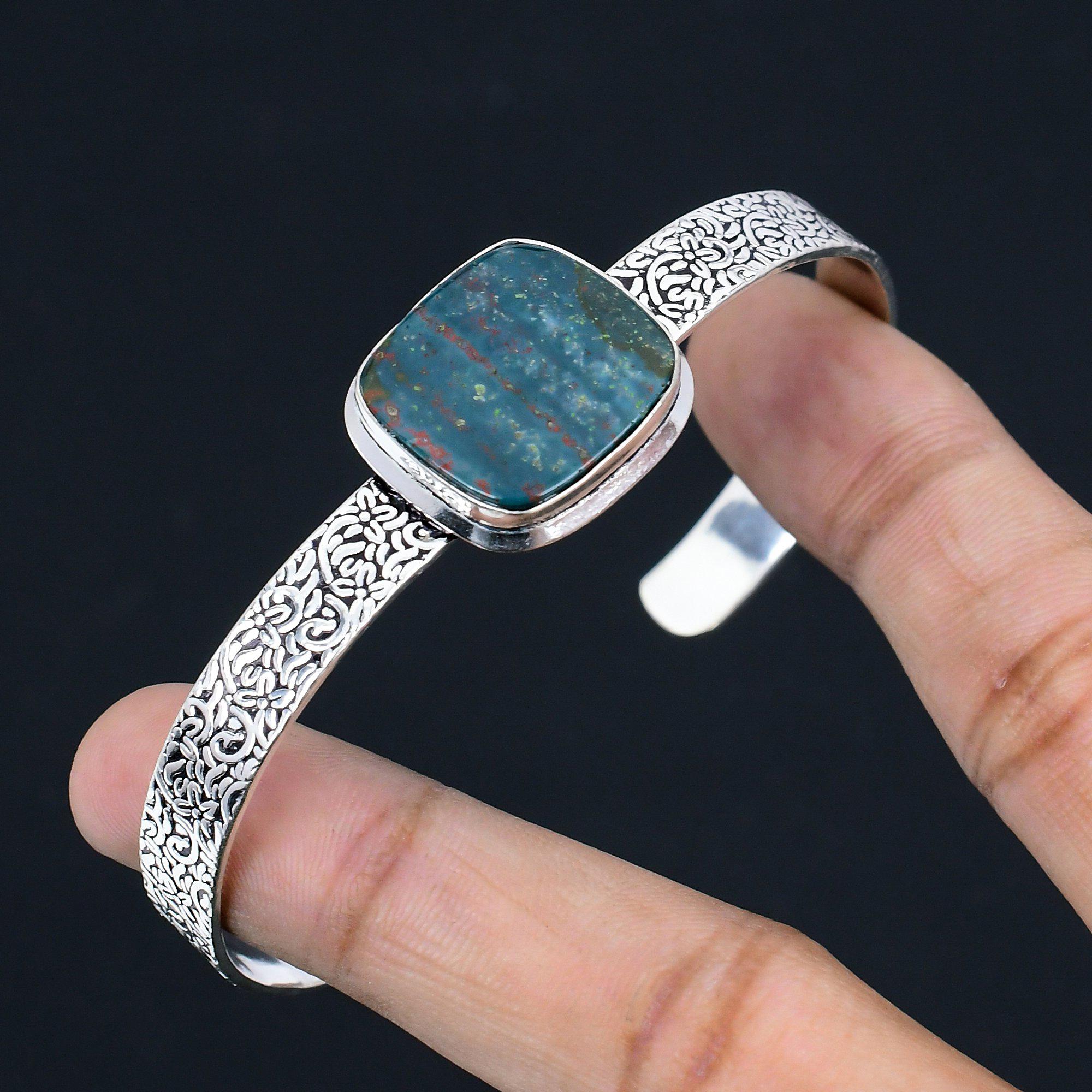 Argent Sterling Pierre de Sang Naturelle Fait Main Élégant Mère Nouveau Bracelet Bijou