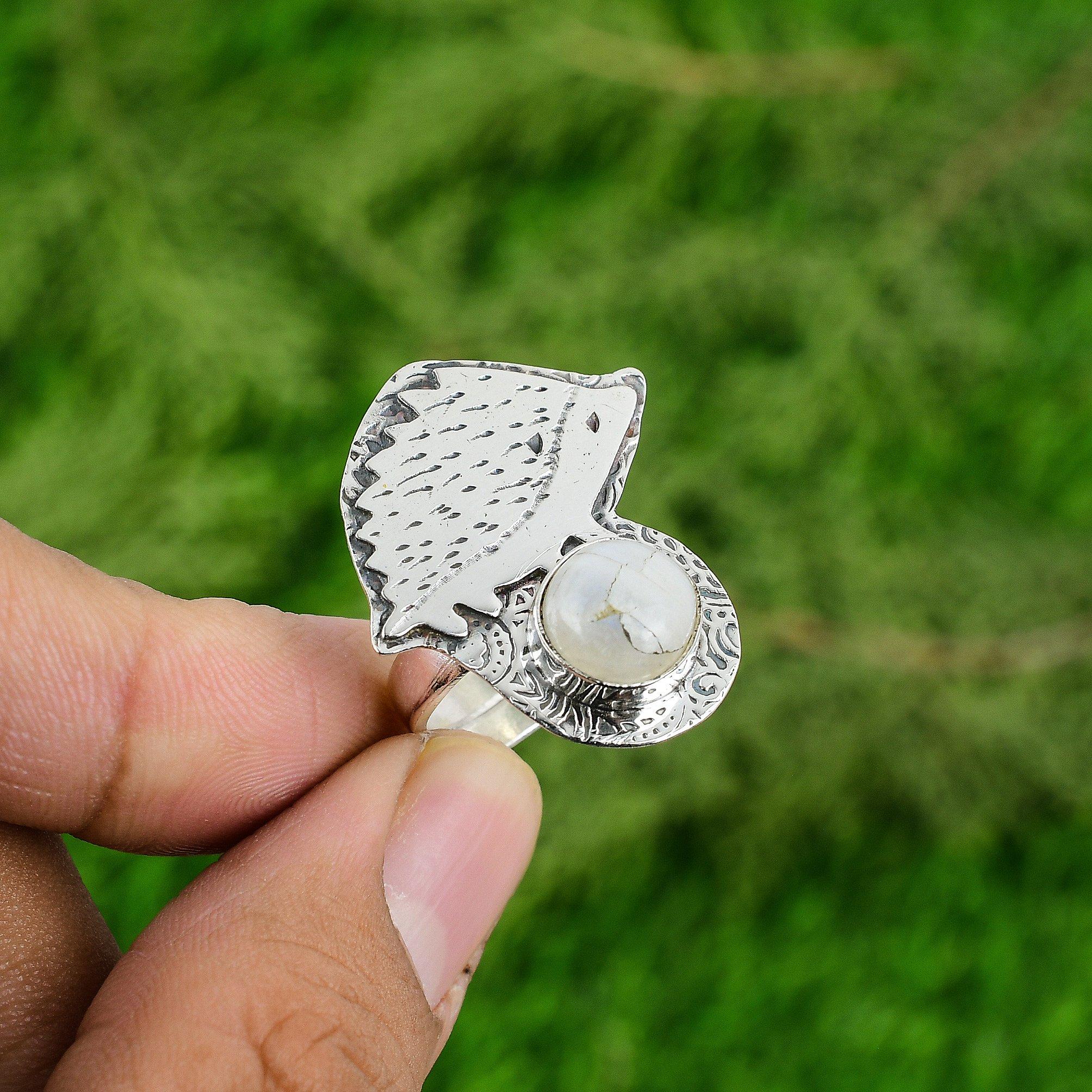925 Sterling Silver Round Natural Rainbow Moonstone Stackable Bezel Ring Jewelry