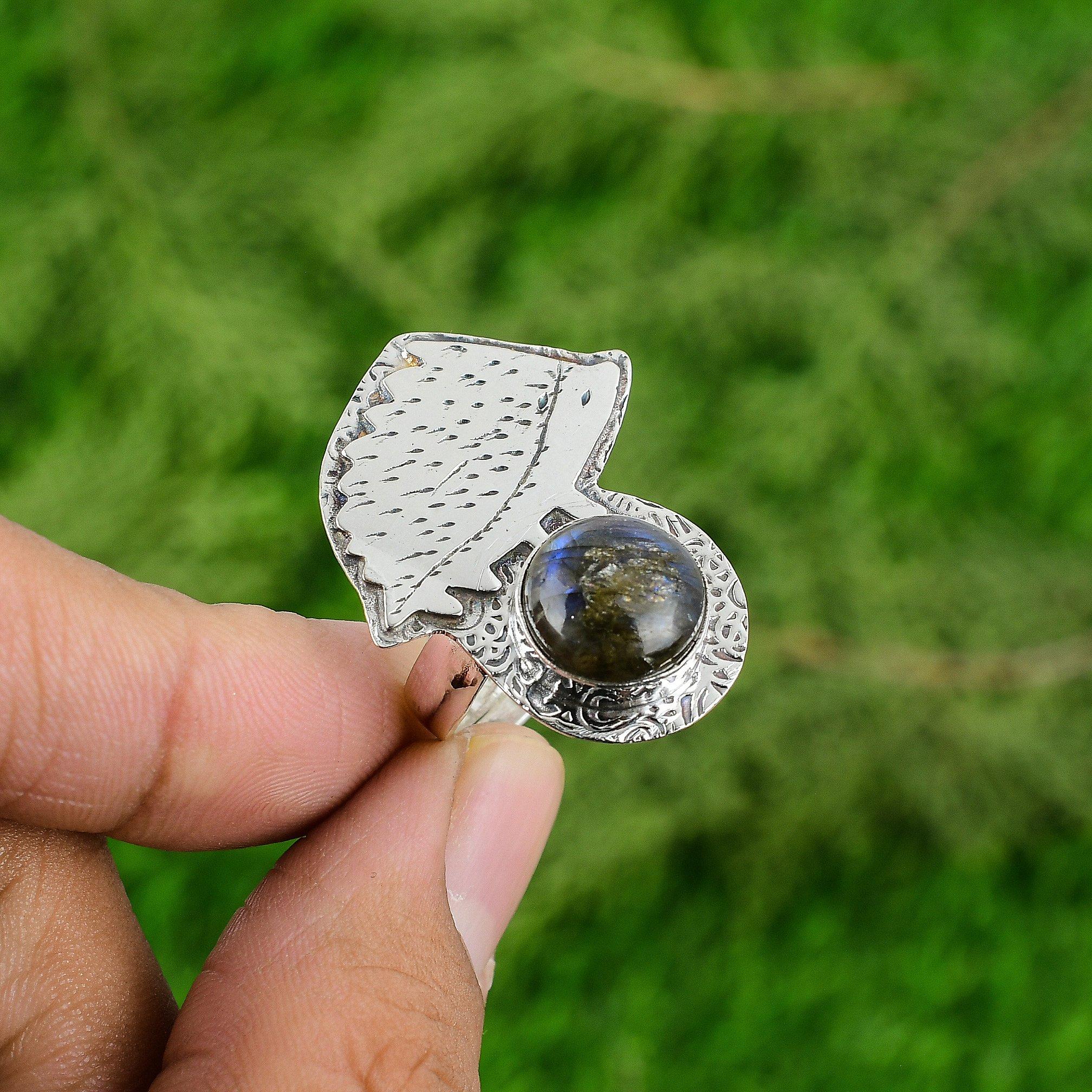 Round Labradorite Stone Sterling Silver Bezel Statement New Promise Ring Jewelry