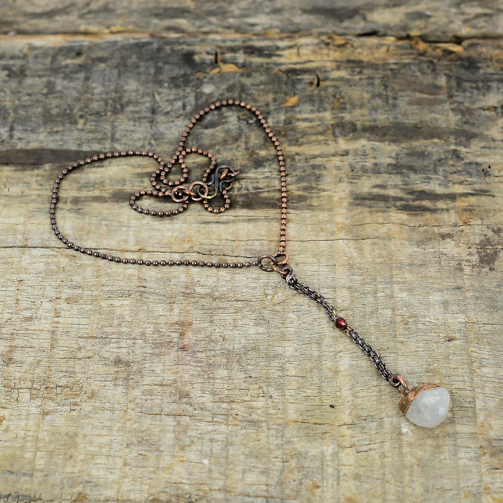 Rainbow Moonstone Rough Pendant Electroformed Copper Pendant Handmade Electroformed Jewelry Mozambique Garnet Gemstone Pendant Gift For Him