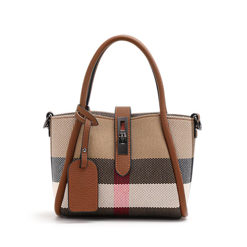 Aidrani  New women's plaid handbag mini style made of canvas and cowhide materials brown