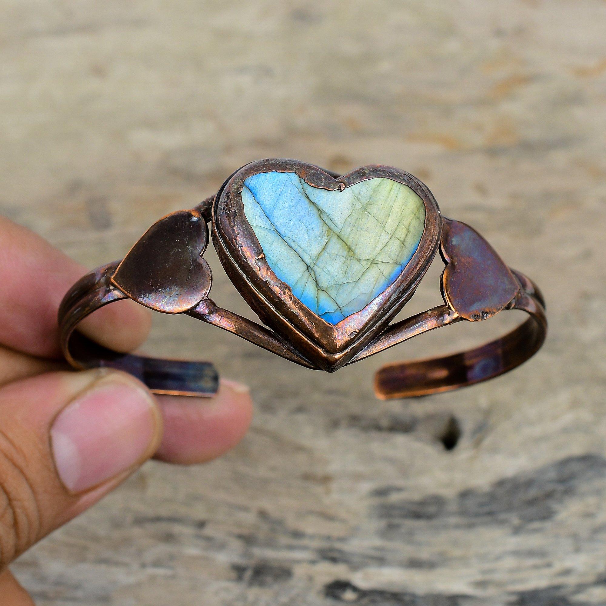 Labradorite Cuff Bracelet Electroformed Copper Adjustable Bangle Gemstone Bracelet Handmade Copper Jewelry Labradorite Jewelry Gifts For Her