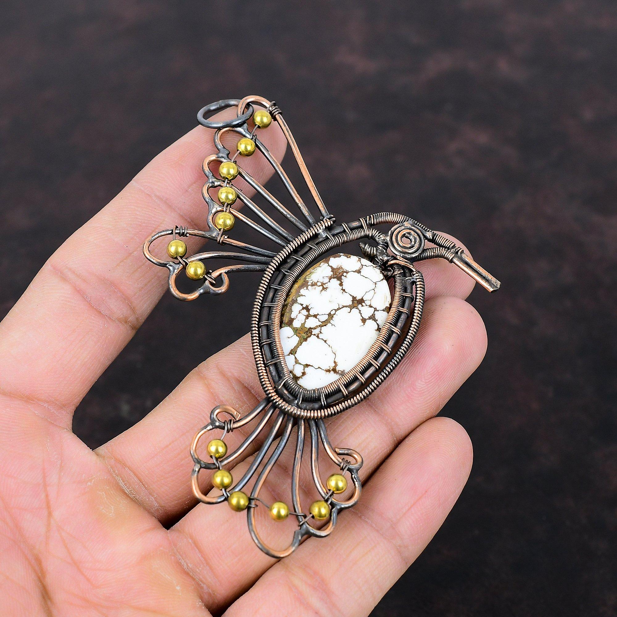 Wildpferd Magnesit Anhänger Kupferdraht umwickelter Anhänger Handgefertigter Kupferschmuck Vogelanhänger Geschenk für Mutter Drahtumwickelter Edelsteinschmuck