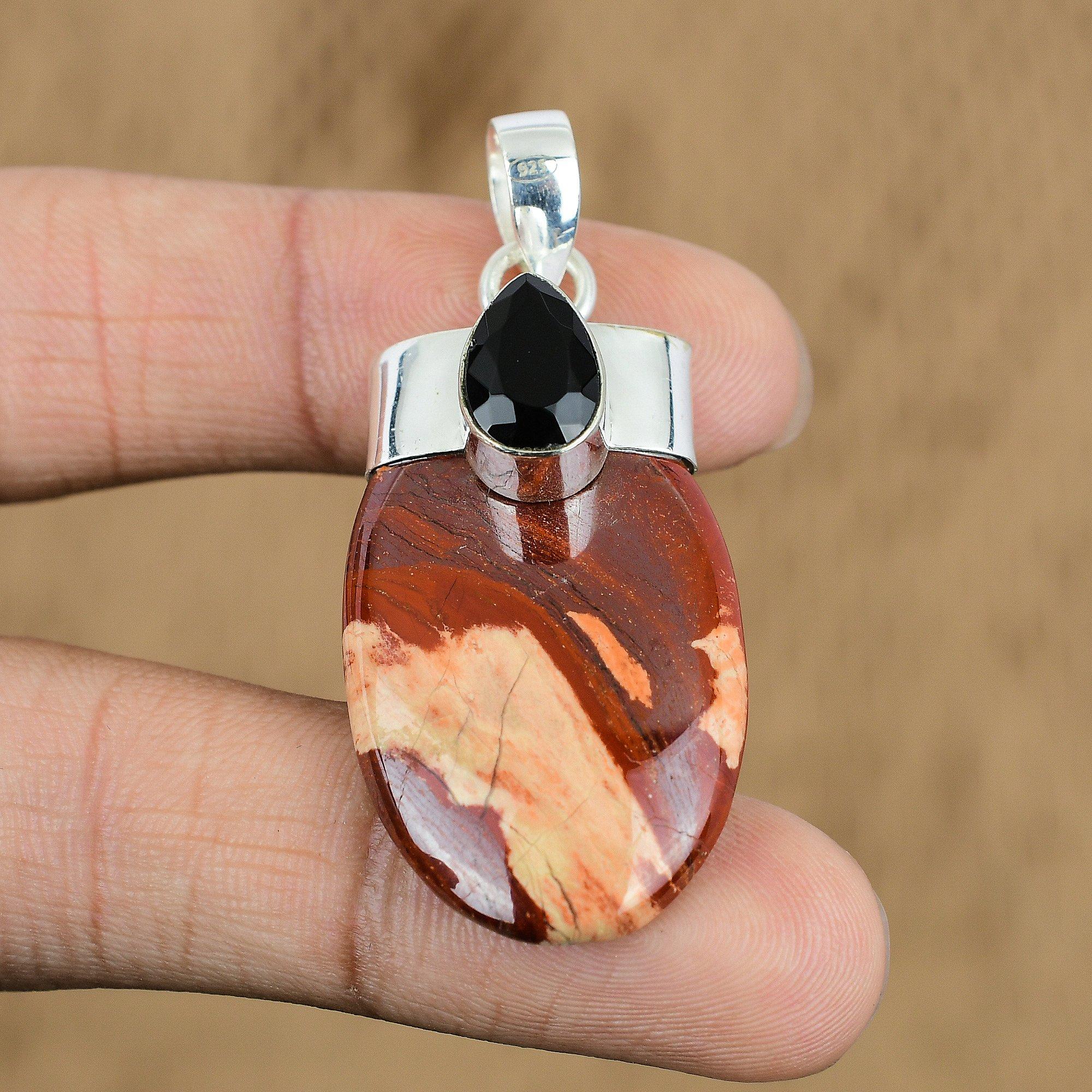 Gift For Her 925 Sterling Silver Natural Red Snakeskin Jasper Gemstone Pendant