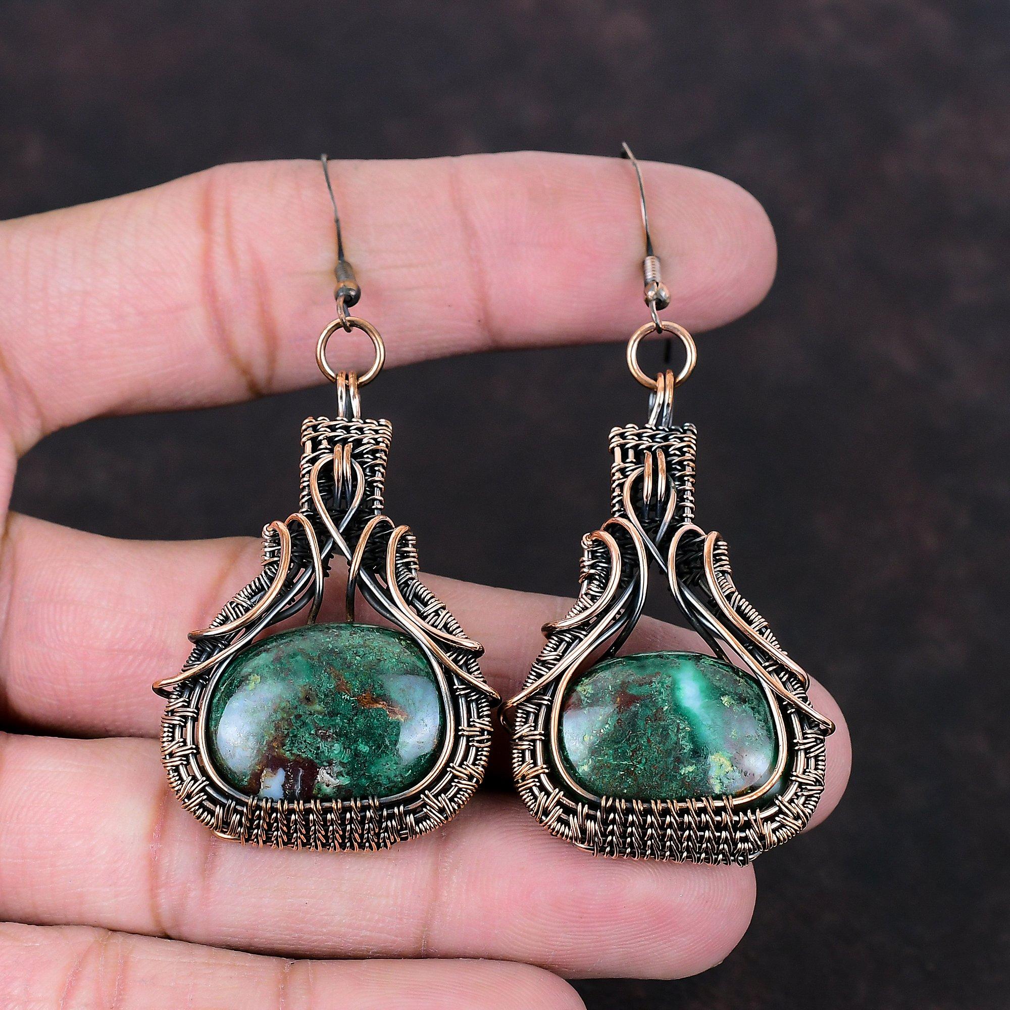 Cuprite Chrysocolla Earring Copper Wire Wrapped Earrings Handmade Earring Copper Jewelry Gemstone Earrings Wire Wrap Jewelry Gift For Mother